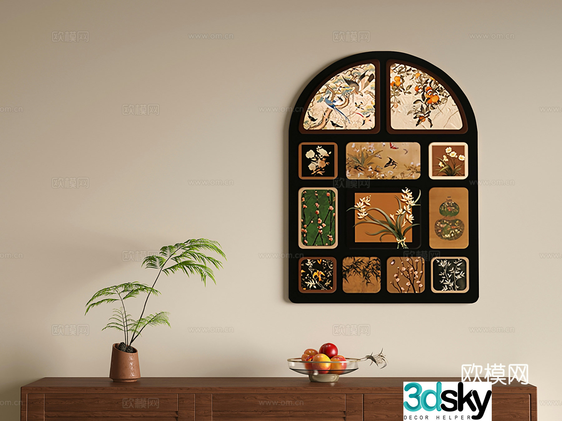 Middle-aged retro hanging paintings decorative paintings murals porch paintings_plant paintings 3D model