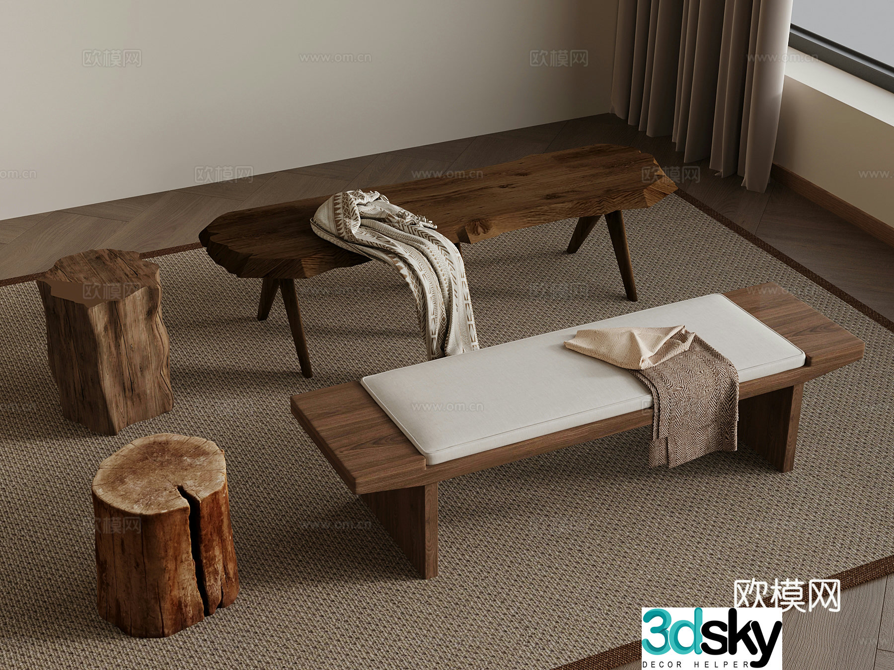 Jijifeng solid wood shoe replacement stool low stool round stool 3D model