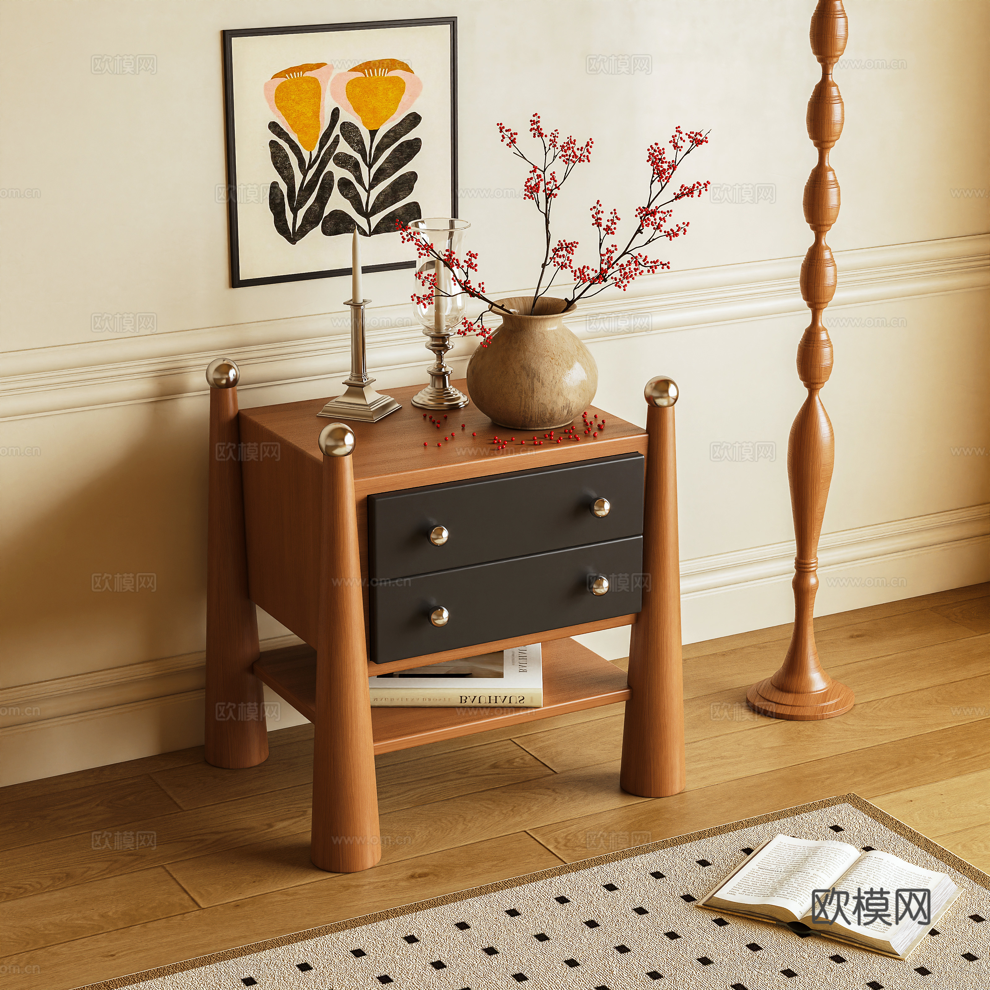 Medium style bedside table 3D model