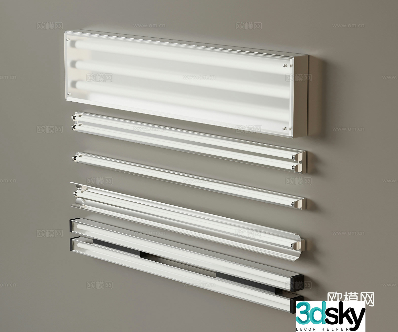 Industrial style LED fluorescent lamp long linear lamp 3d model