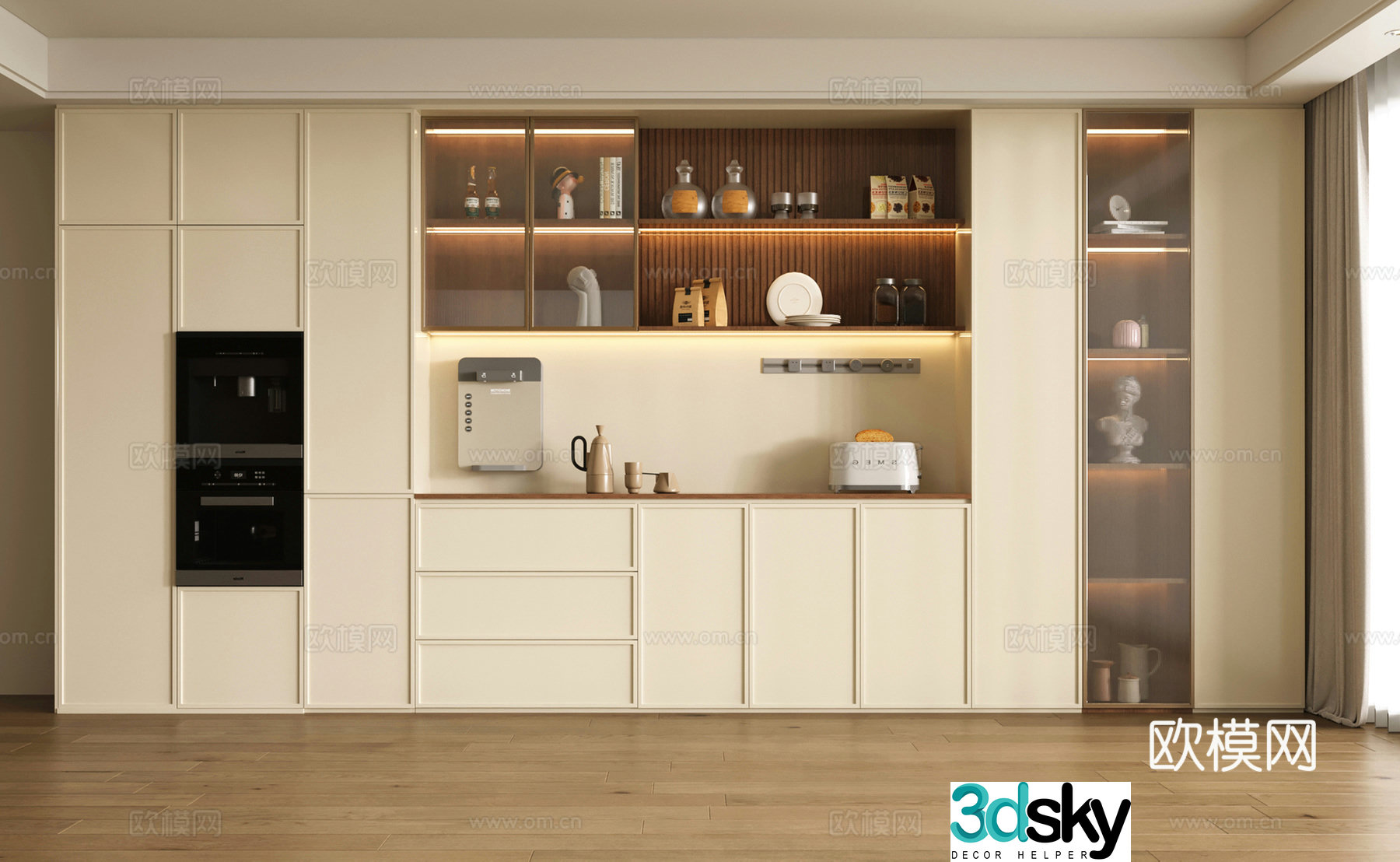Middle-aged wine cabinet sideboard movable track socket decoration ornament 3D model