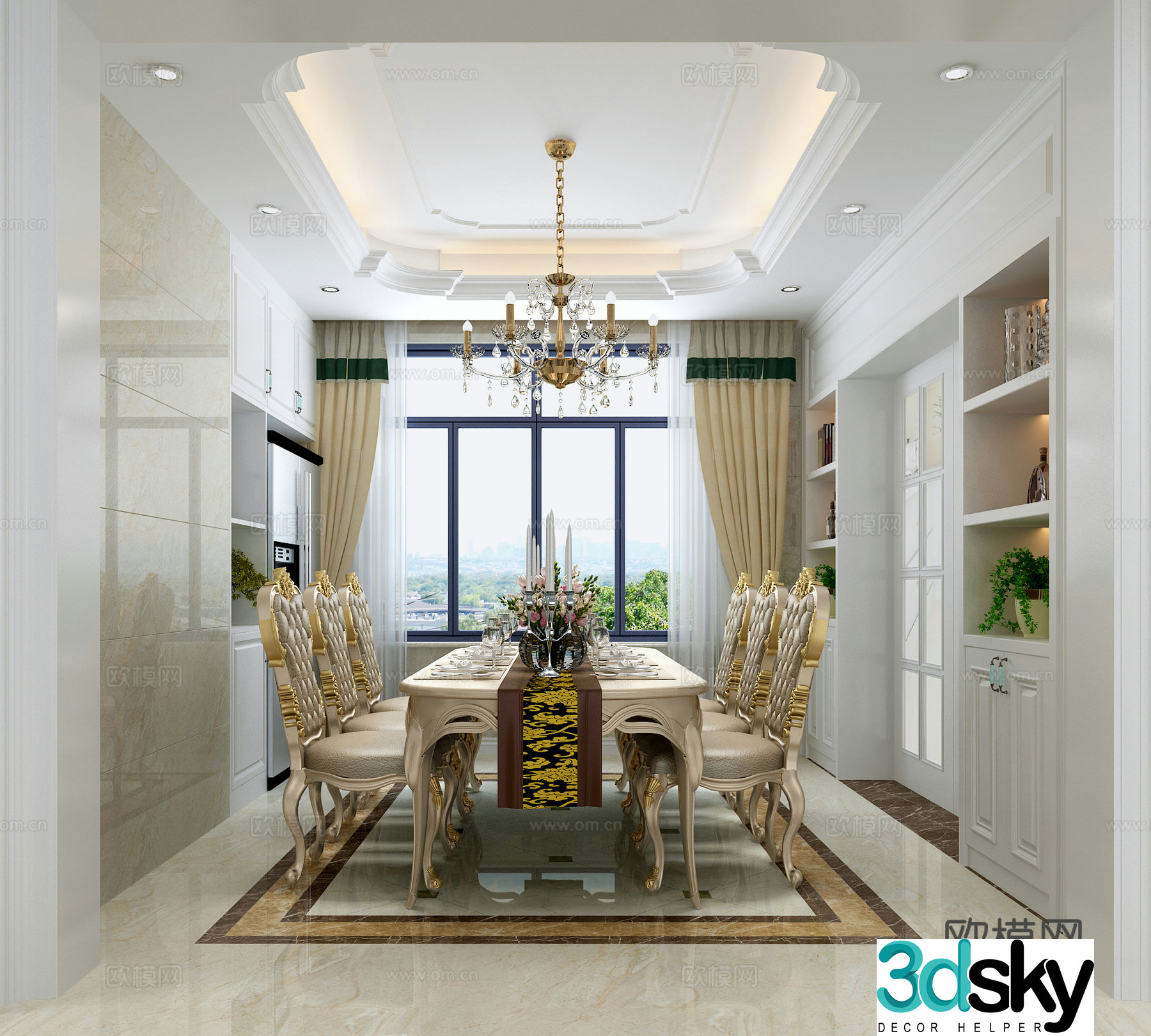 Simple European and European style living room sofa background wall chandeliers 3d model
