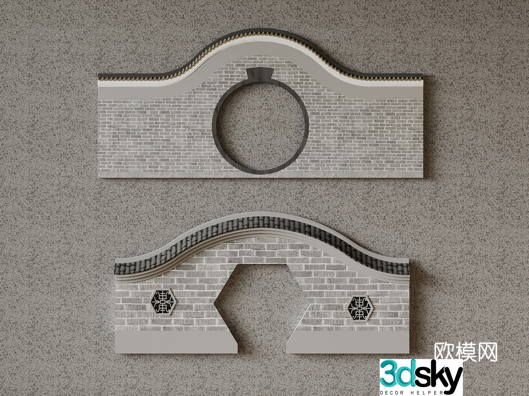 New Chinese style background wall fence landscape wall 3d model