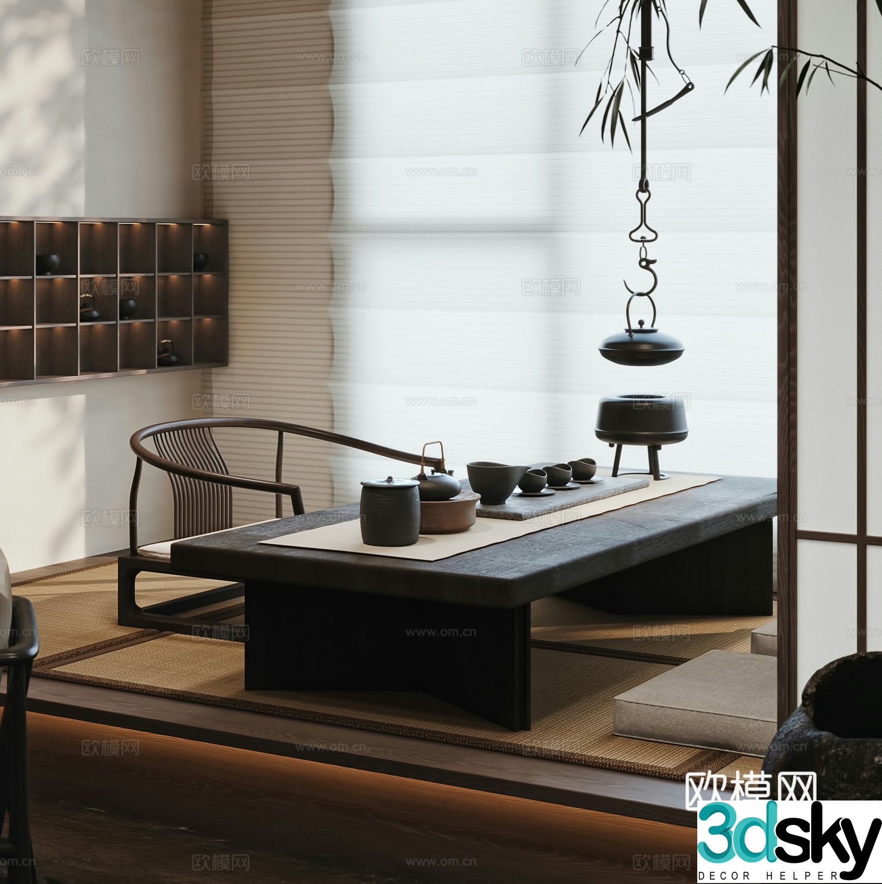 New Chinese B&B Hotel Tea Room 3D Model