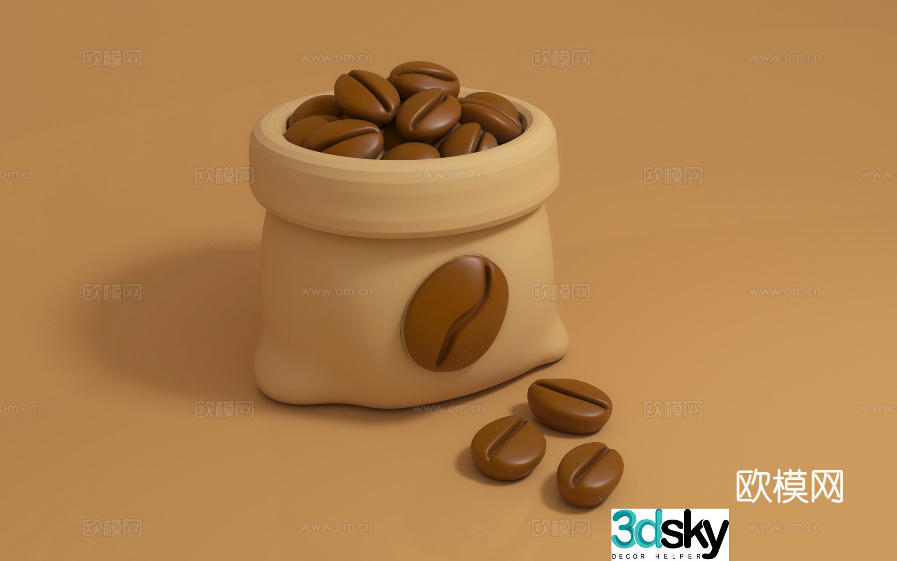 Cartoon coffee beans food beautiful and old land pile sack sandbag a bag of coffee beautiful and old props live 3d model