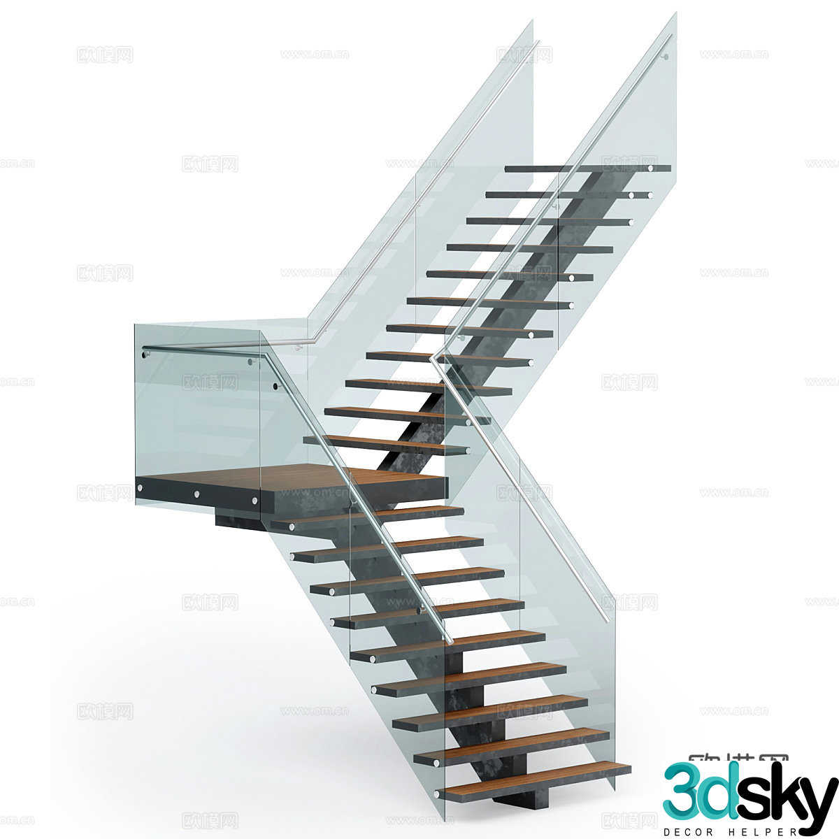 Modern minimalist glass handrail staircase 3d model