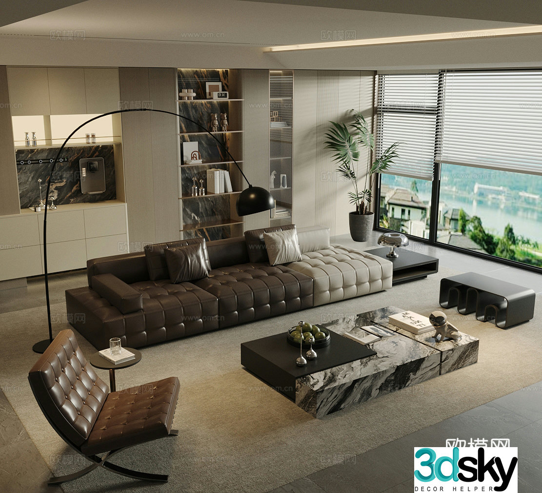 Modern Italian home living room Light luxury Italian living room Sofa coffee table combination High-end gray living room 3D model