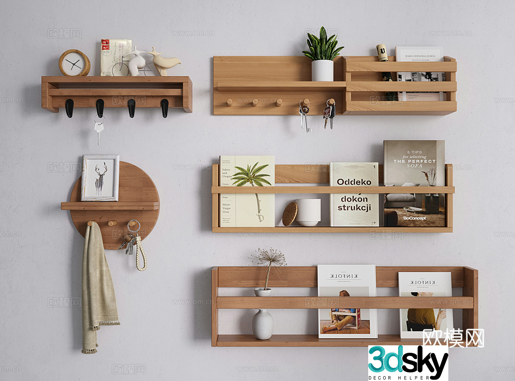 Modern medieval wall-mounted bookshelf wall decorative partition wall shelf 3D model