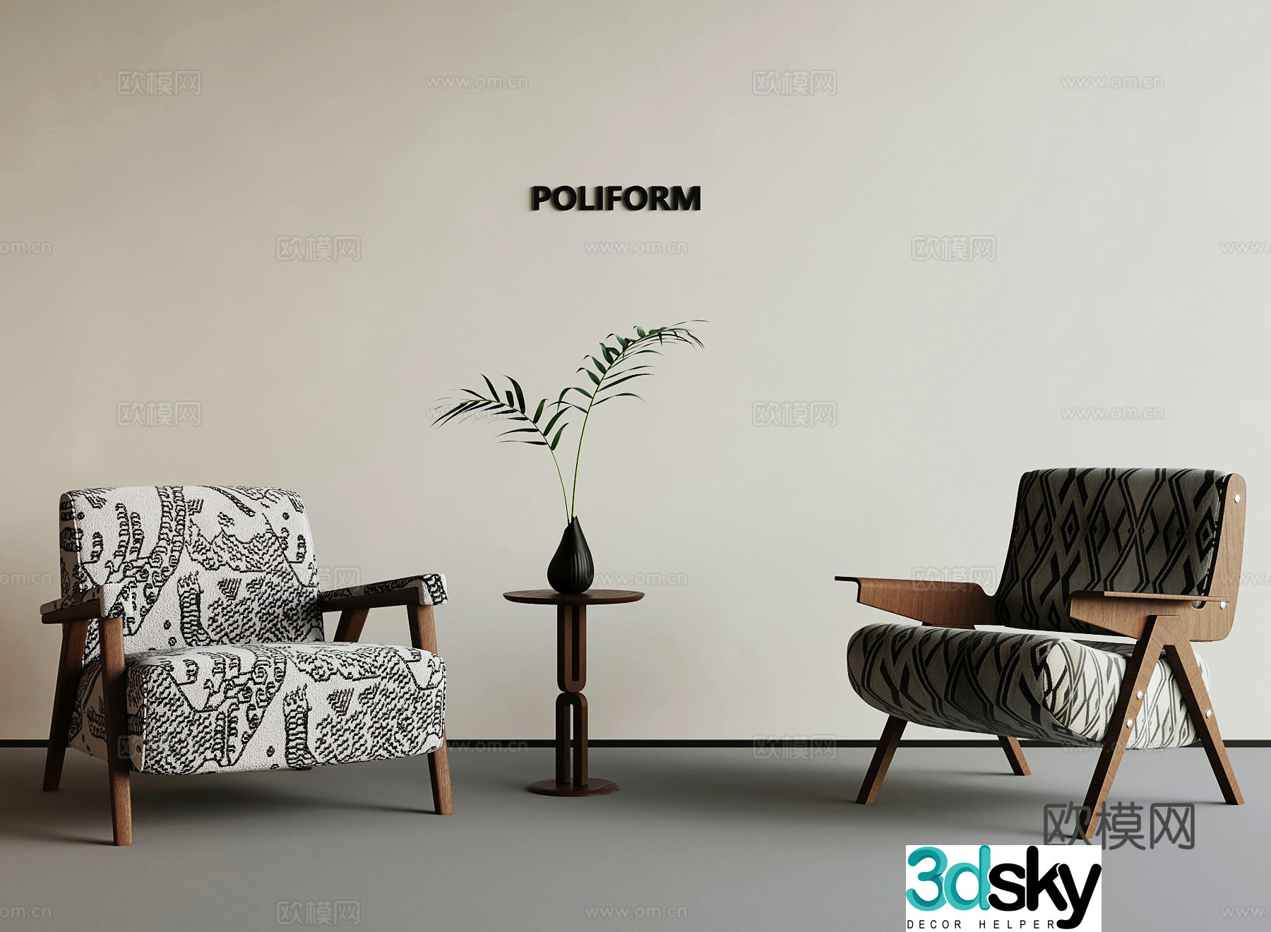 Middle-aged leisure chair 3D model
