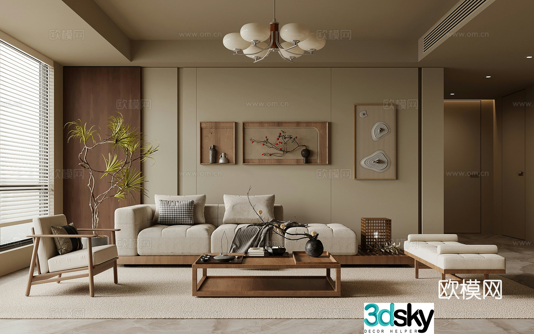 Living room medieval style living room sofa coffee table combination 3D model