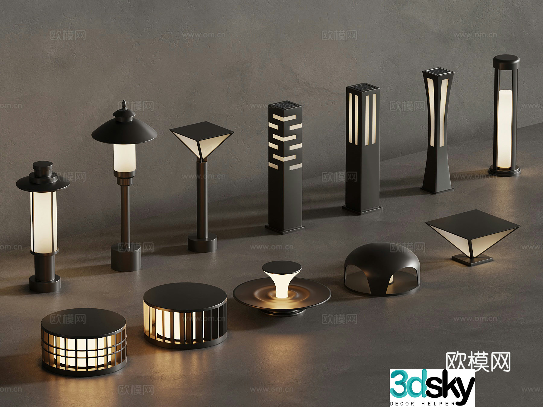 New Chinese style courtyard lights outdoor light combination 3D model