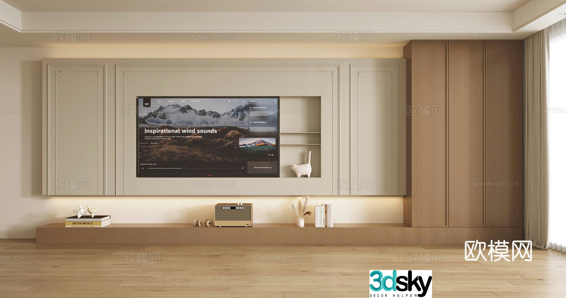 French TV background wall TV cabinet 3d model