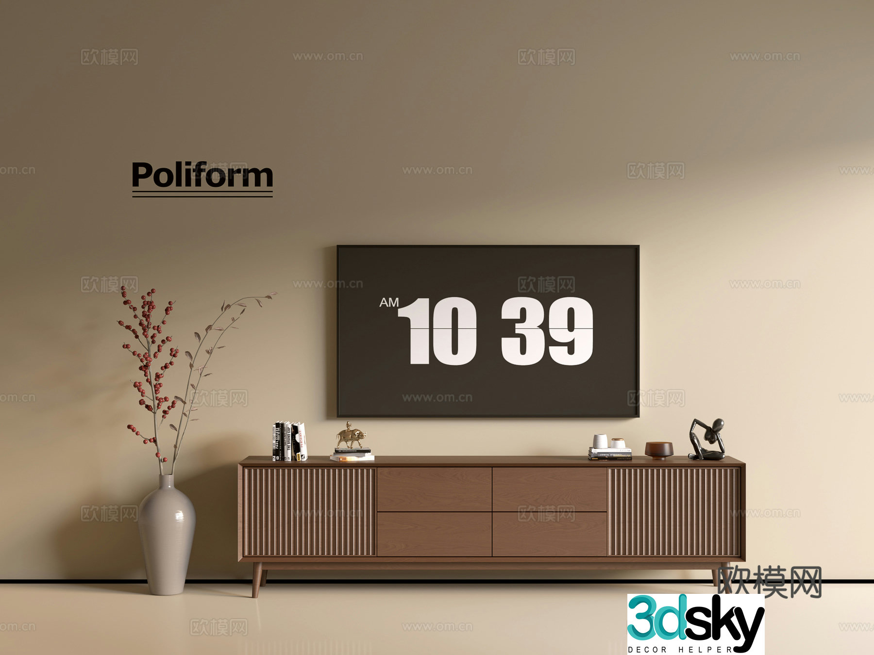 Modern wood grain TV cabinet simple side cabinet chest of drawers low cabinet whole cabinet side cabinet balcony 3D model