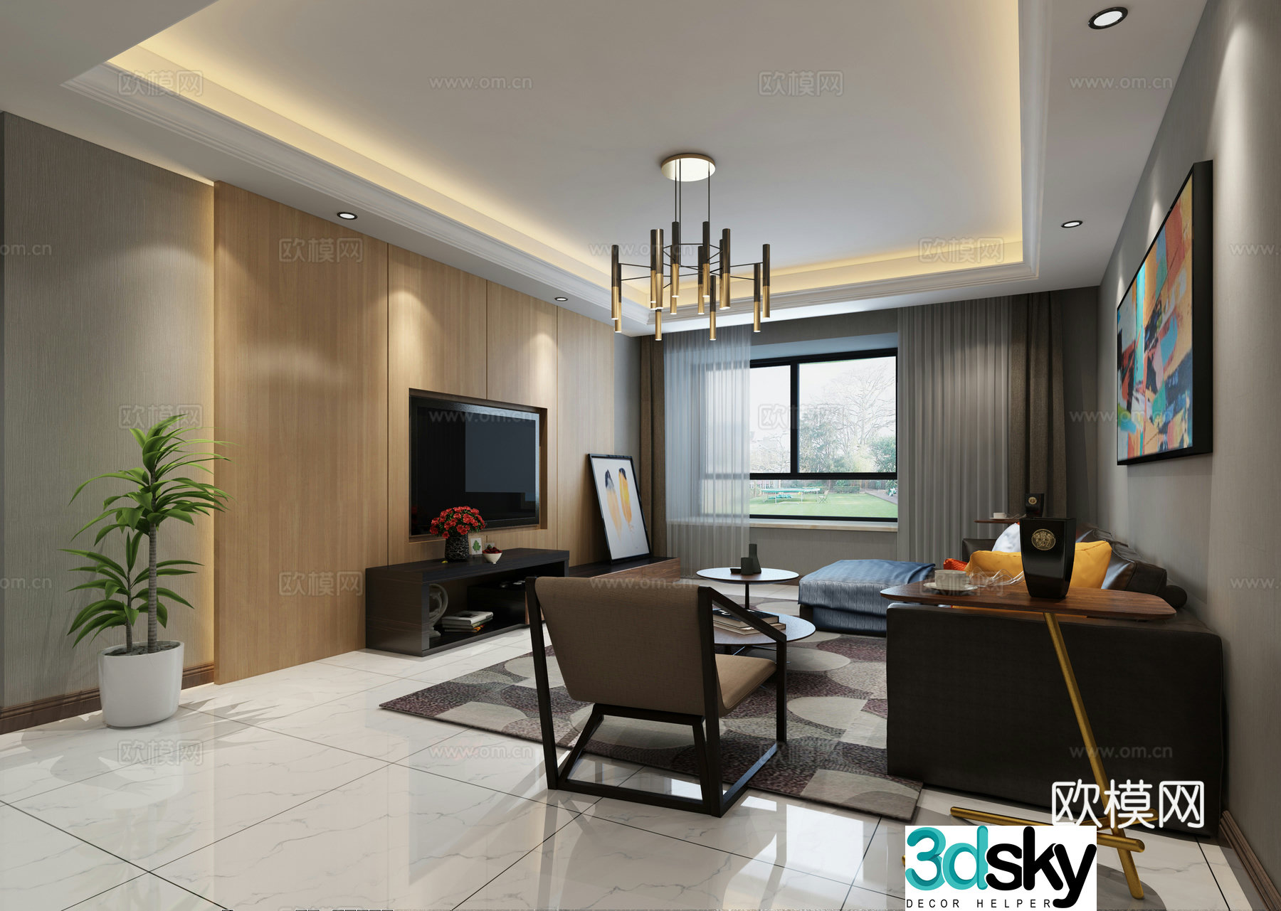 Modern living and dining room chandeliers sofa 3d model