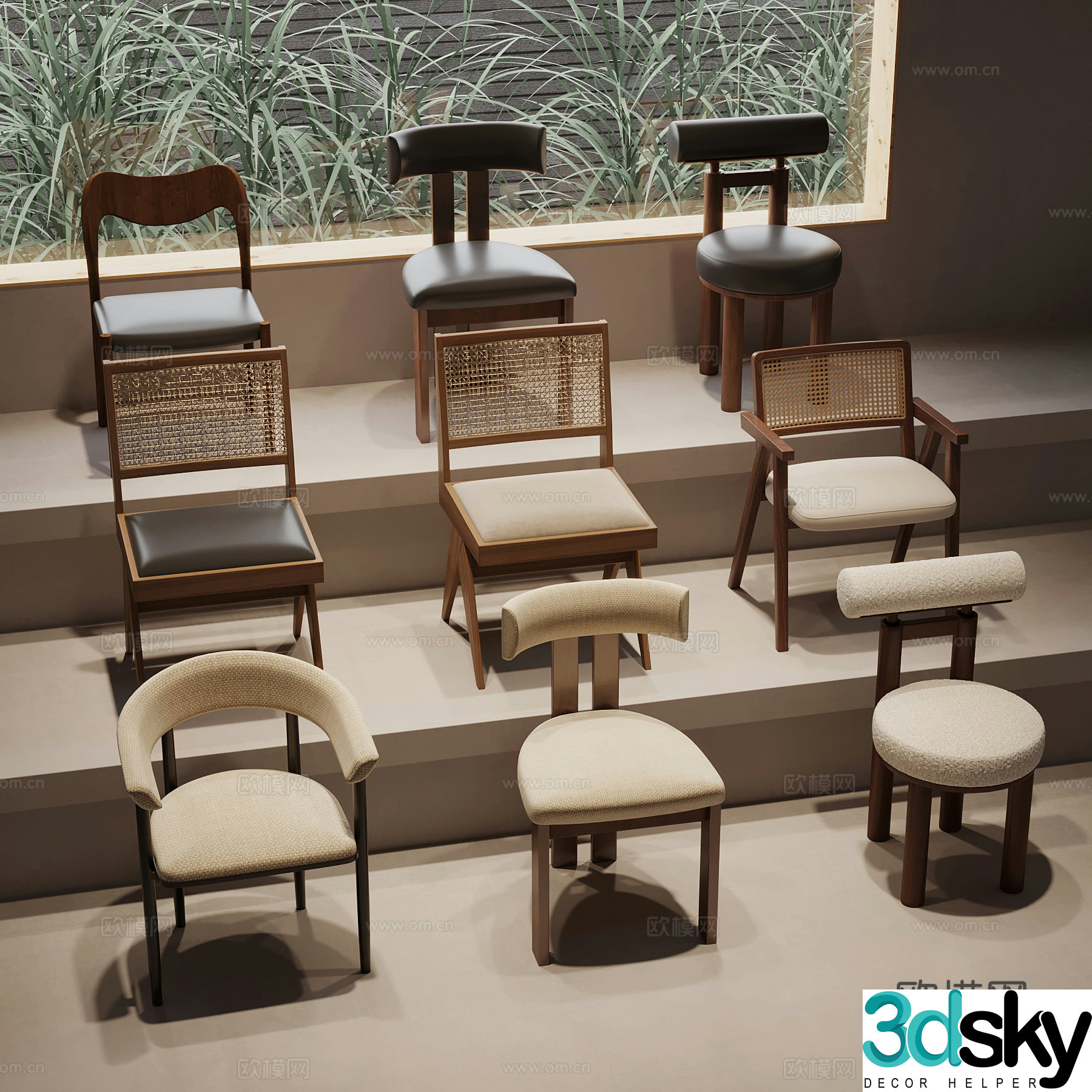 Middle style dining chair casual chair single chair 3d model