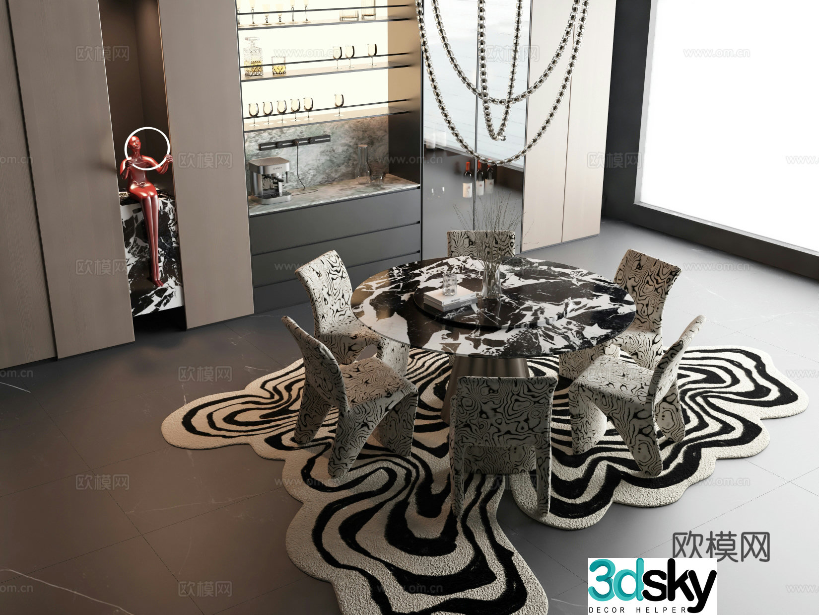 Italian style dining table and chair 3d model