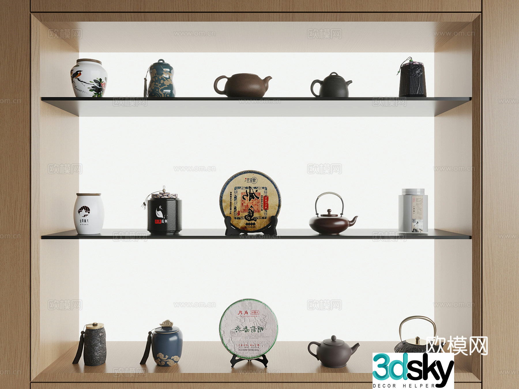 Tea cabinet modern tea cabinet tea set teapot 3d model