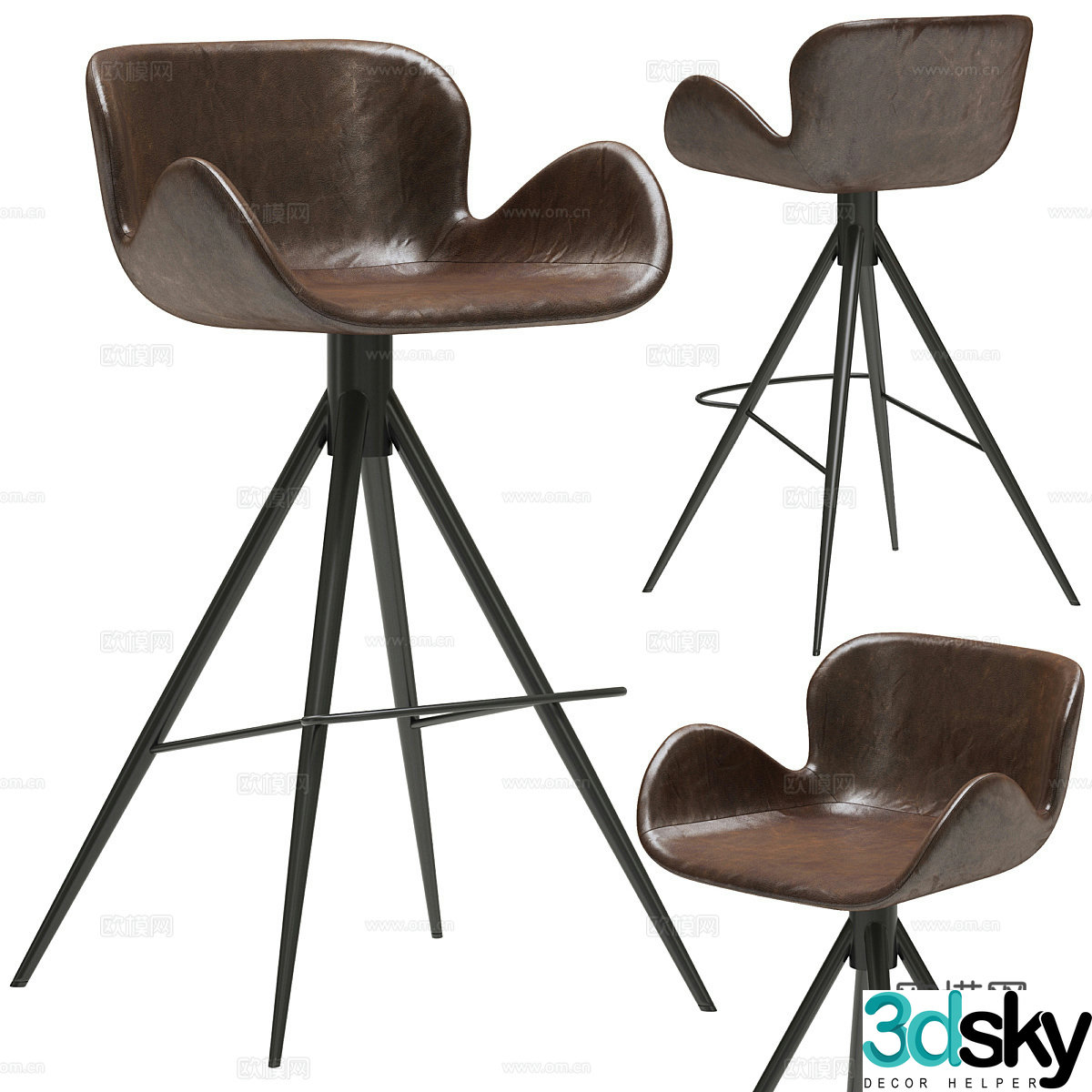 Modern Italian leather bar chair 3d model