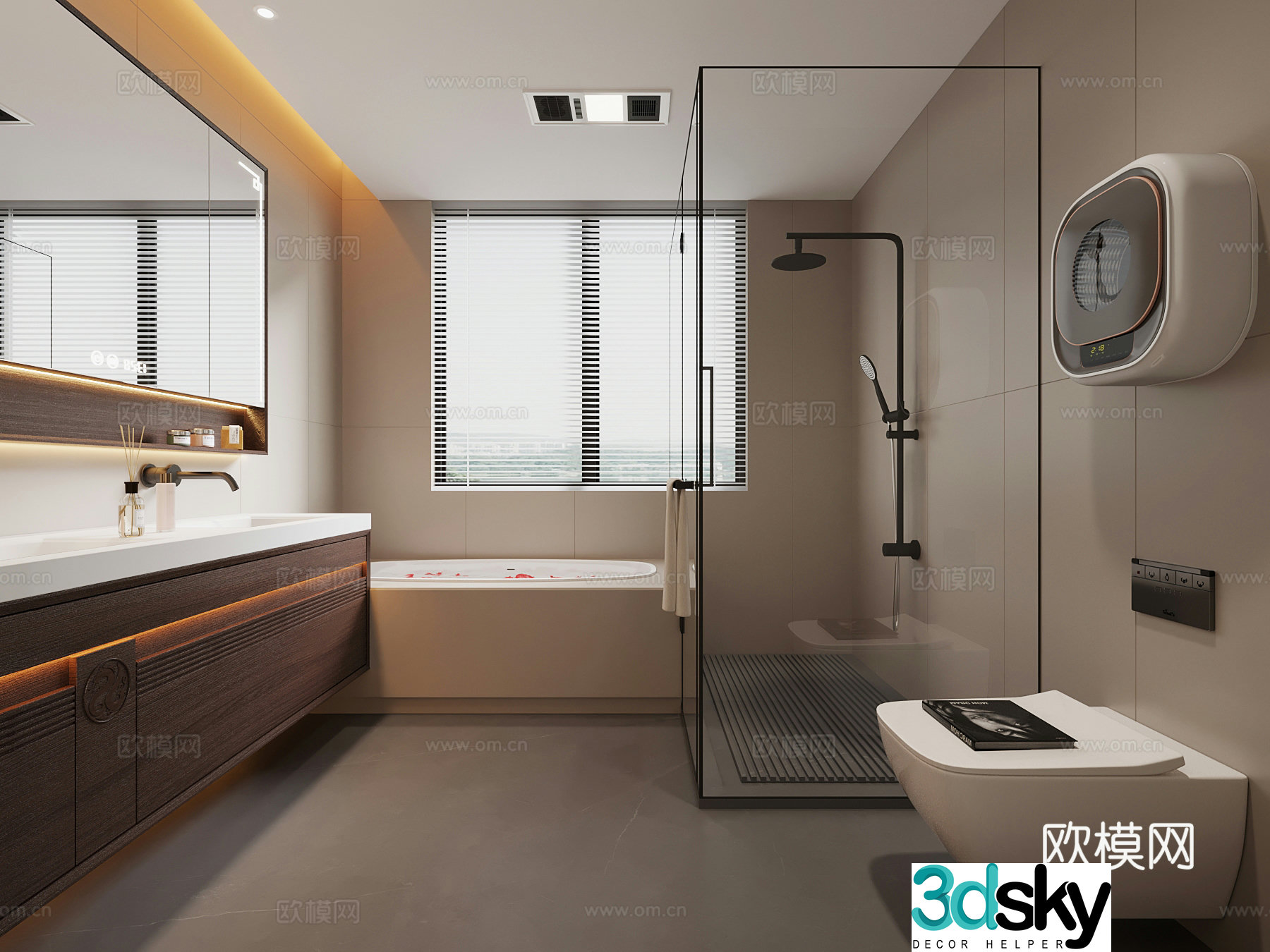 New Chinese style bathroom bathroom cabinet toilet shower 3d model