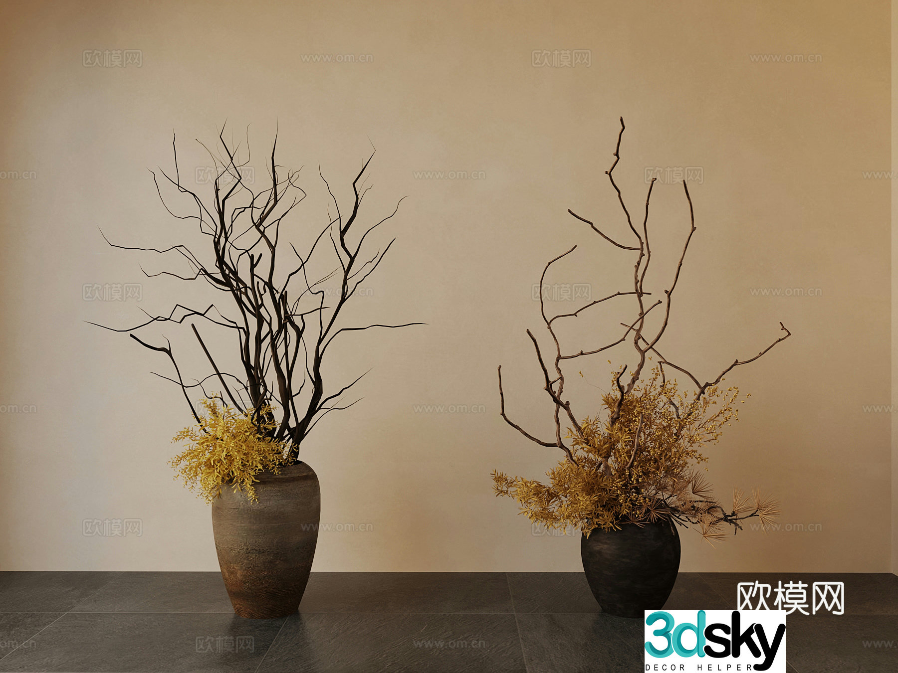 New Chinese style pottery vase flower art dry branches 3d model