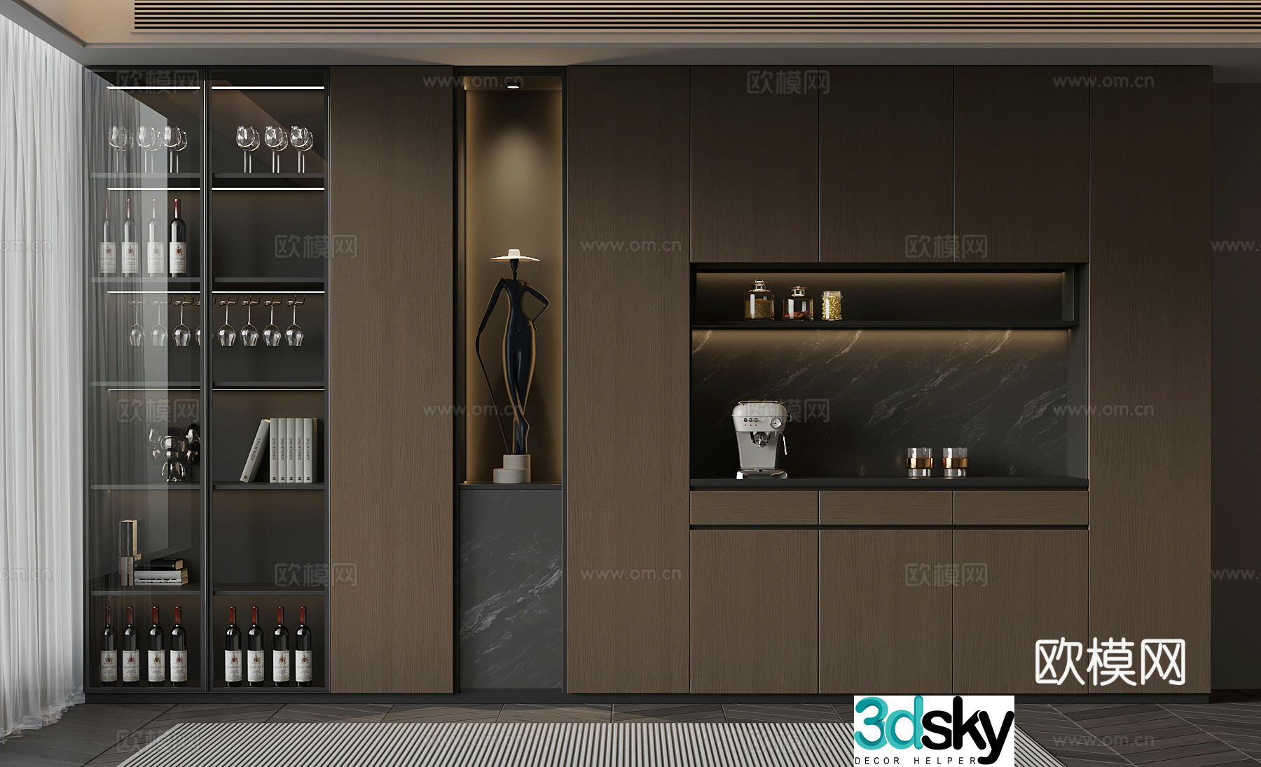 Italian minimalist wine cabinet red wine wine glass 3d model