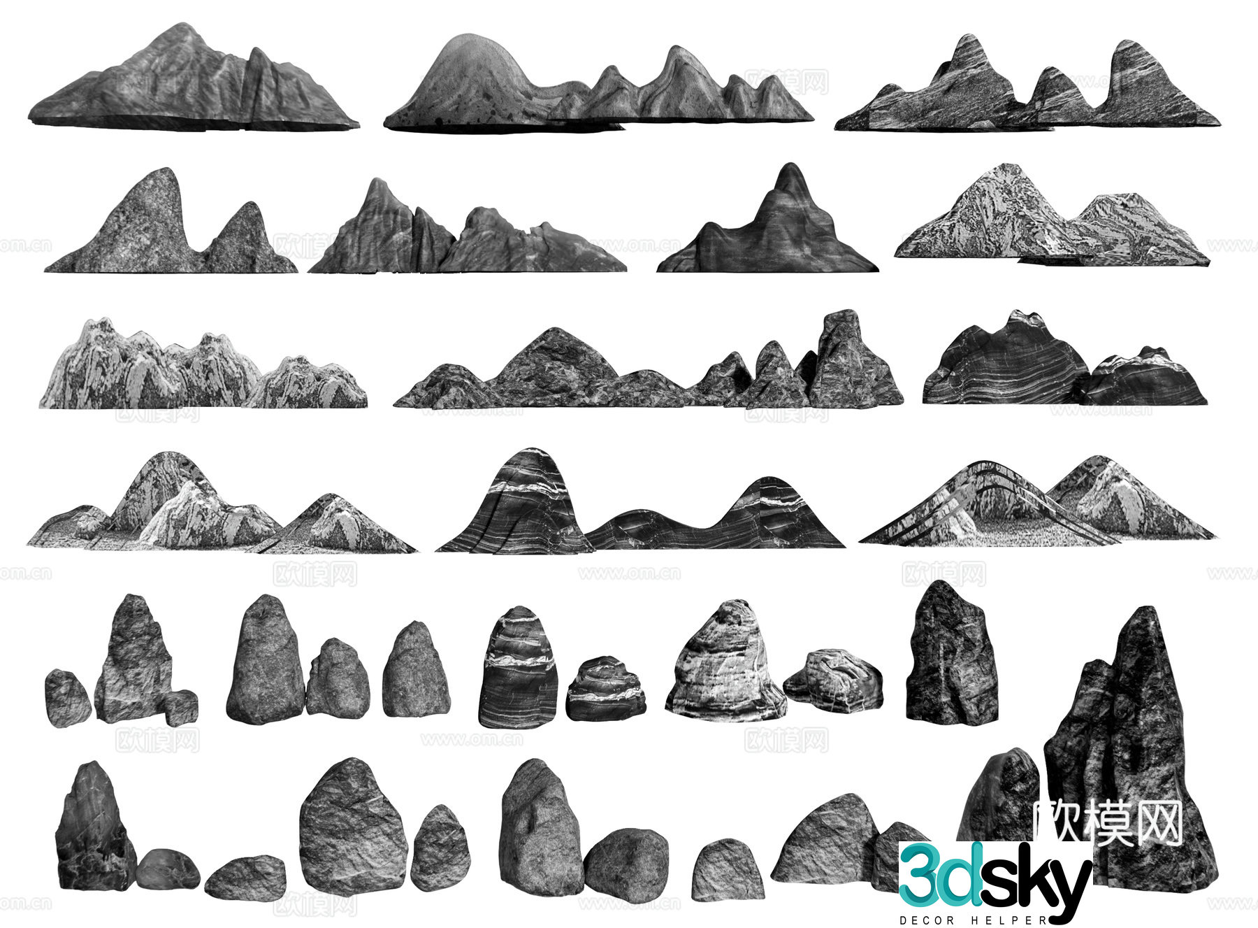 New Chinese-style stones black mountain stone snow wave stone landscape stone mountain-shaped stone garden stone landscaping 3D model