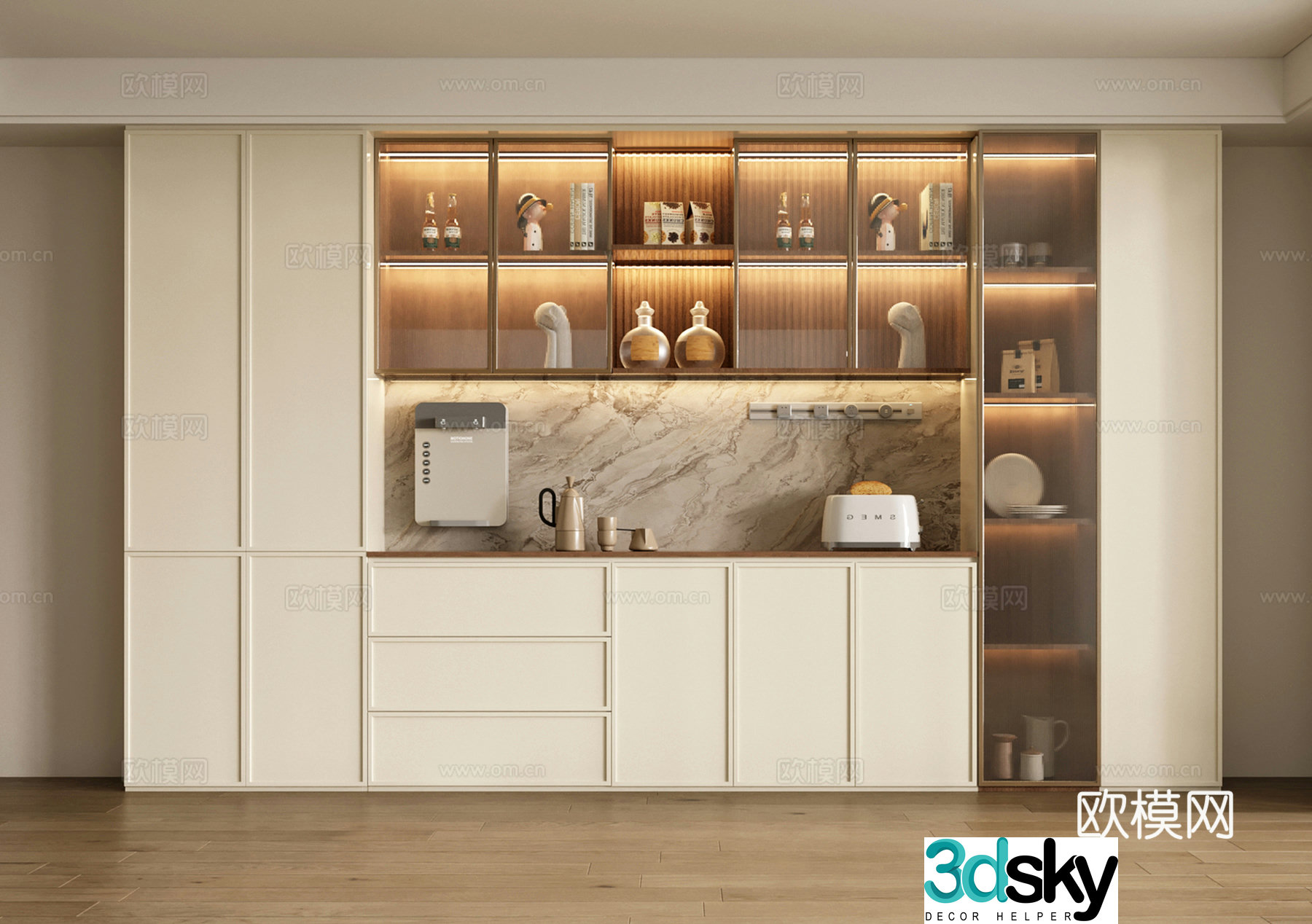 Medium style wine cabinet French medium style wine cabinet sideboard movable track socket decoration 3D model