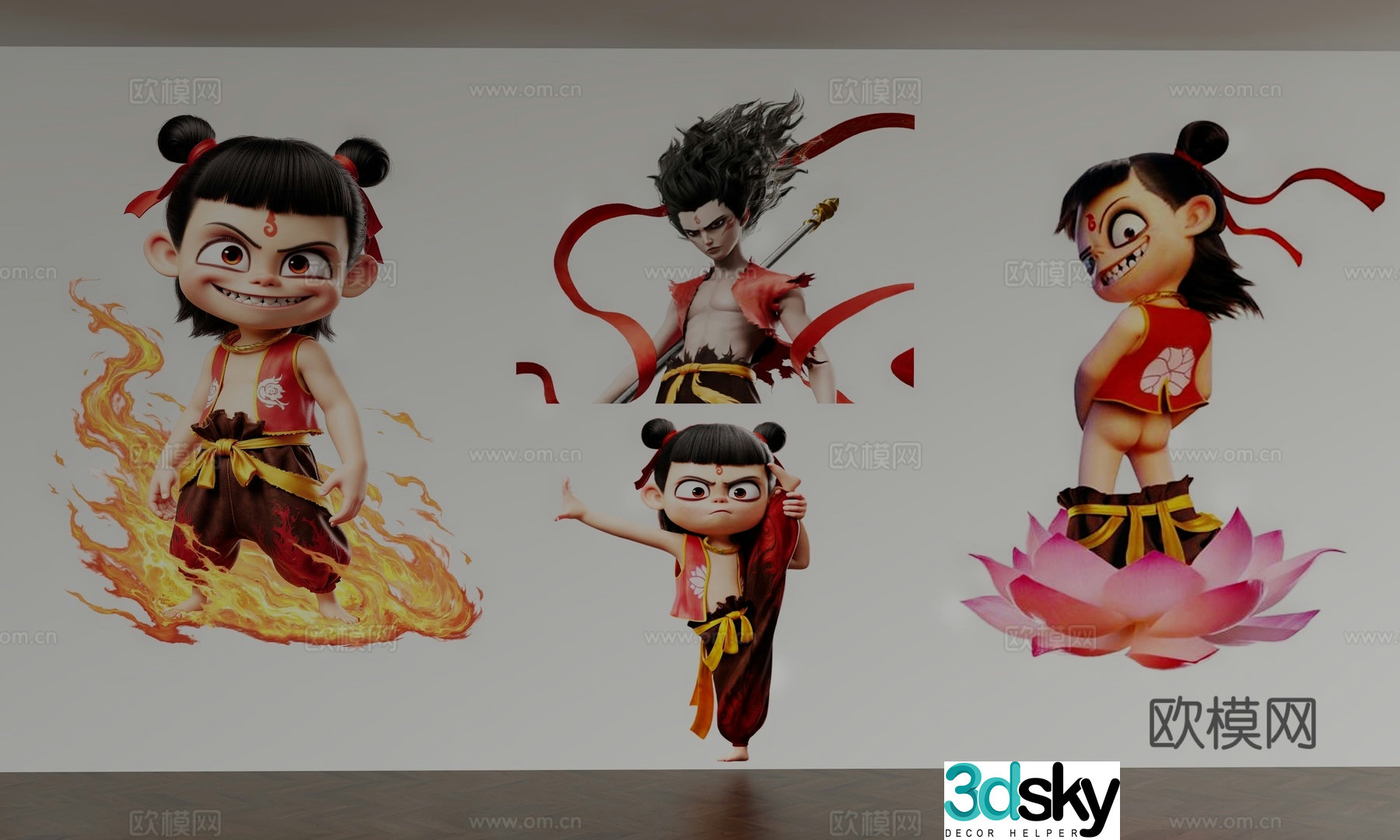 Nezha character painted wall 3D model