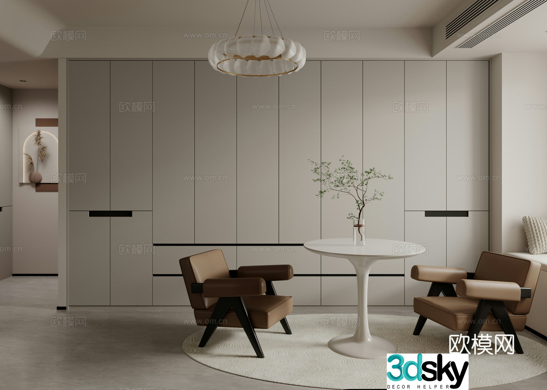 Modern minimalist living restaurant 3d model