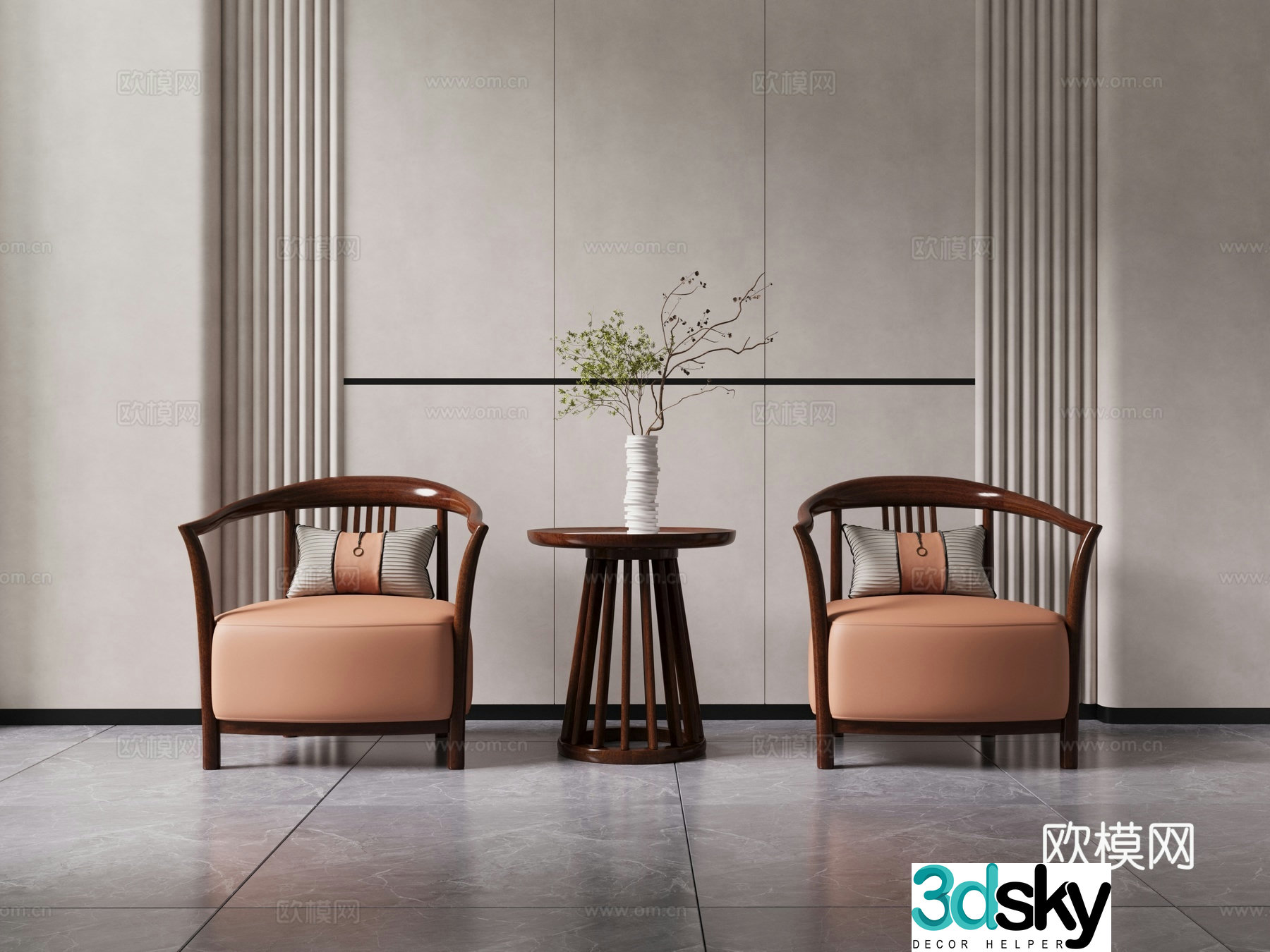 New Chinese casual chair combination coffee table corners sides 3D model
