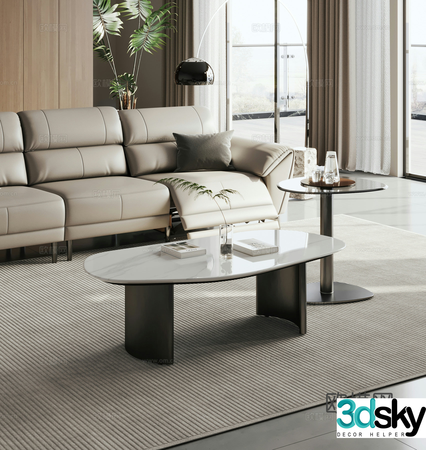 Modern simple coffee table side table Italian minimalist coffee table side table 3D model