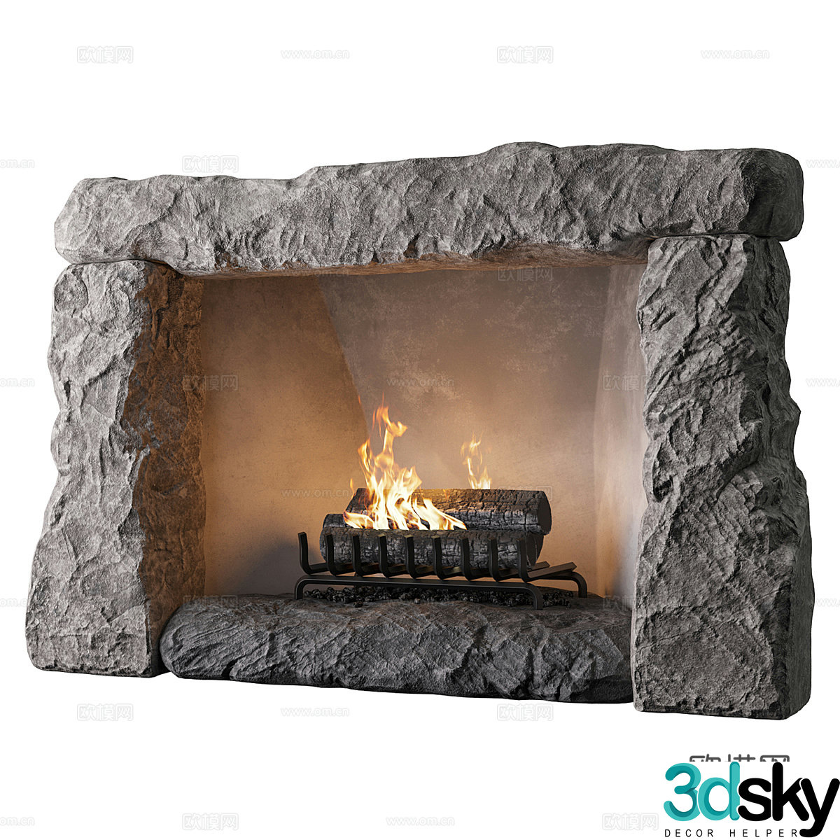 Modern Wasabi Stone Fireplace 3D Model