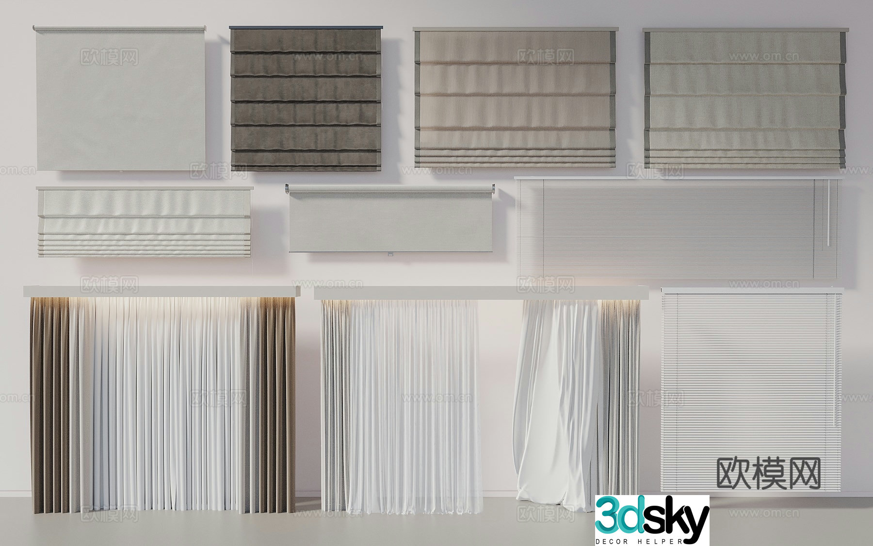 Modern style curtain gauze curtain dream curtain venetian blind sun blind 3d model