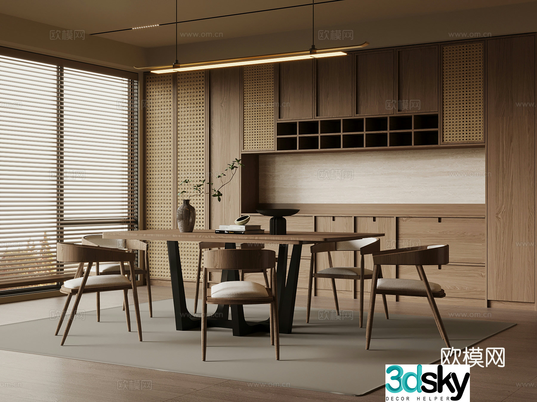 New Chinese restaurant dining table and chairs wine cabinet 3d model