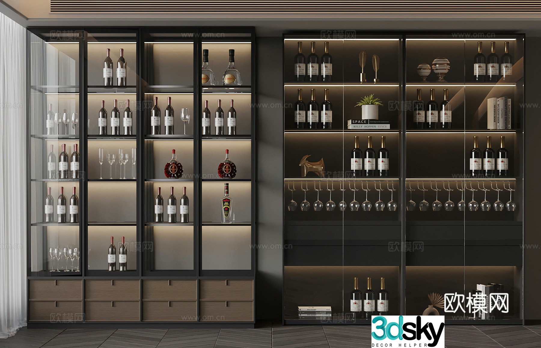 Modern Italian wine cabinet red wine wine glass 3d model