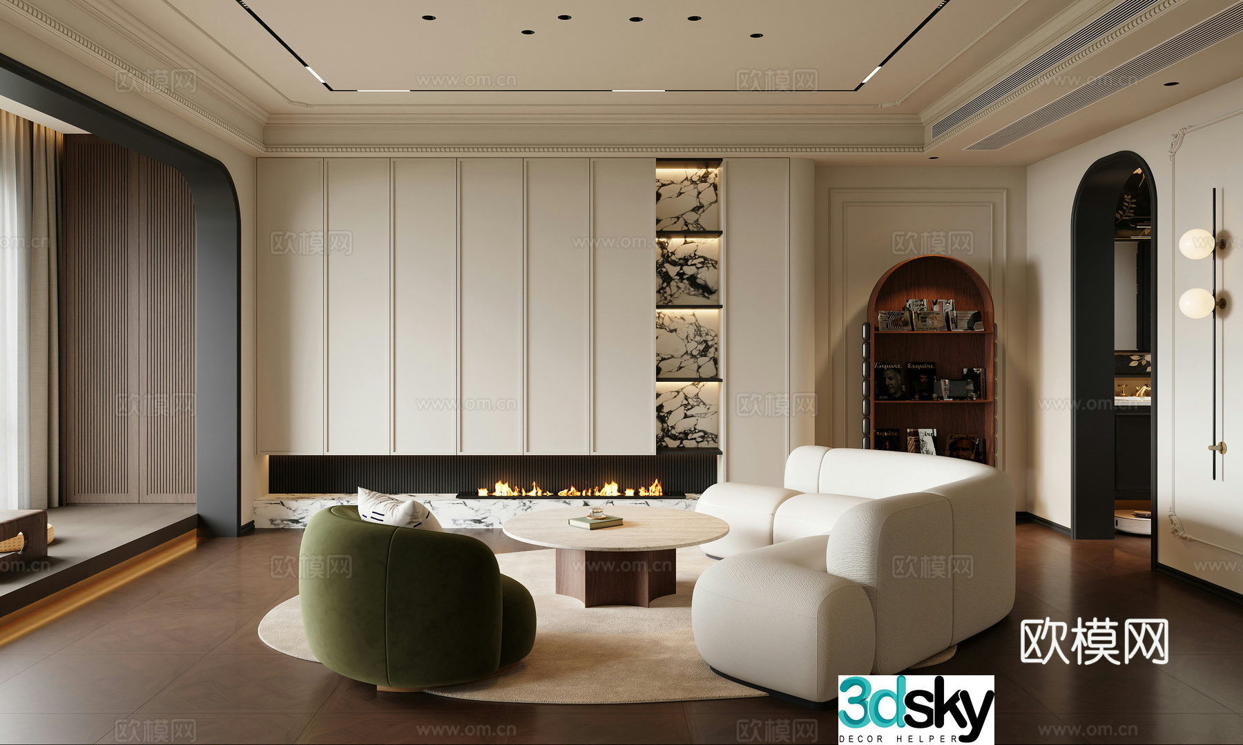 French light luxury living and restaurant 3D model
