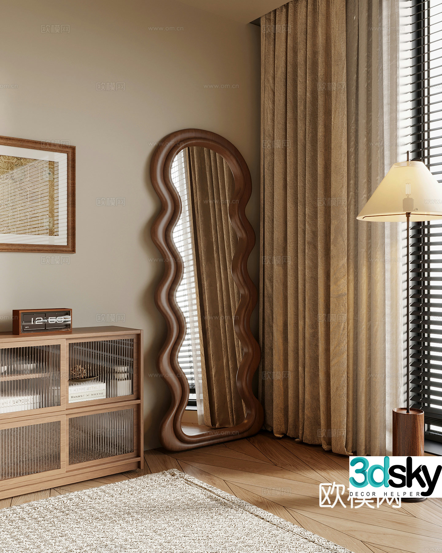 Dressing mirror medieval style dressing mirror full-body mirror mirror floor lamp 3d model