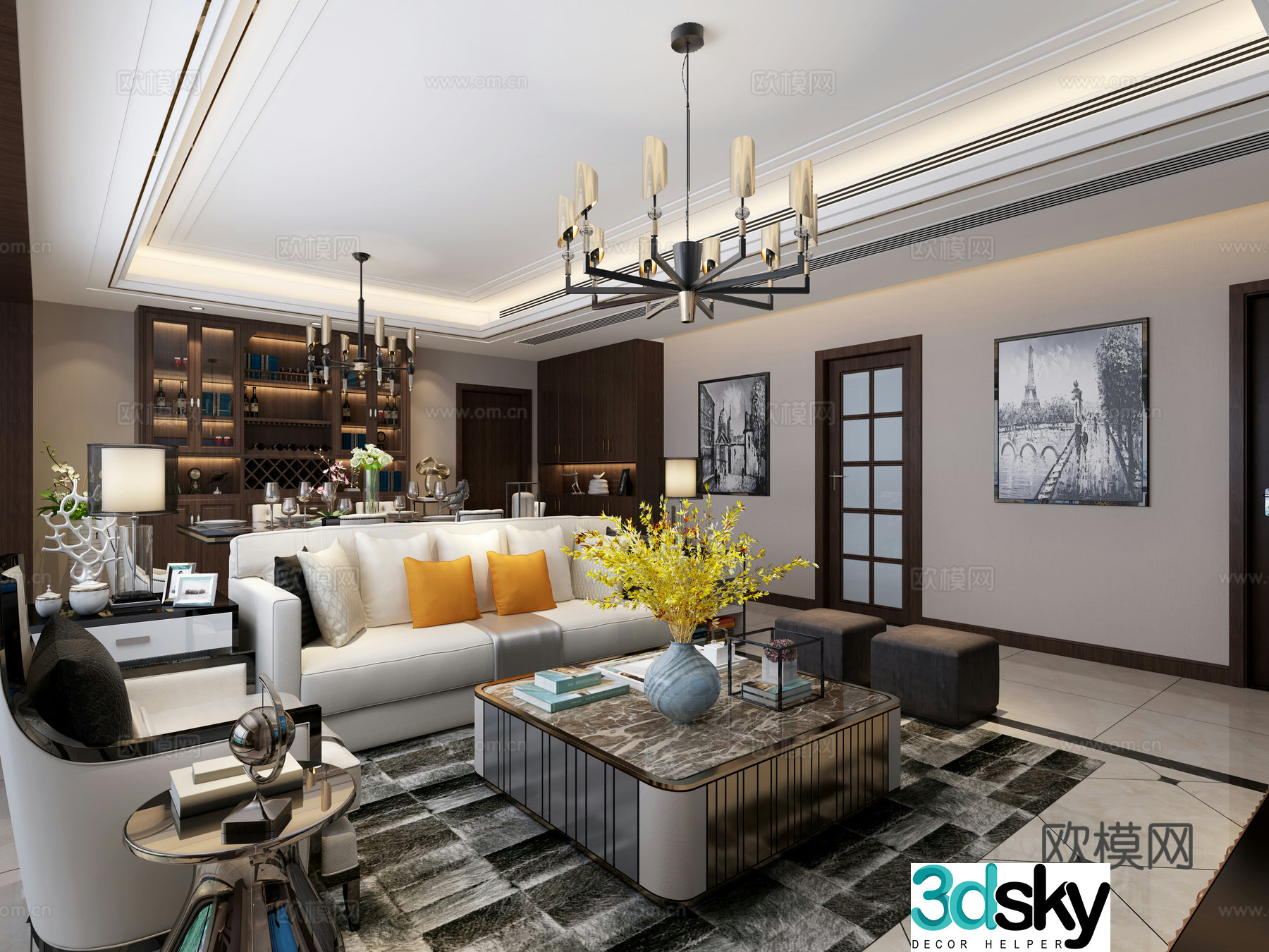Postmodern living and dining room 3D model