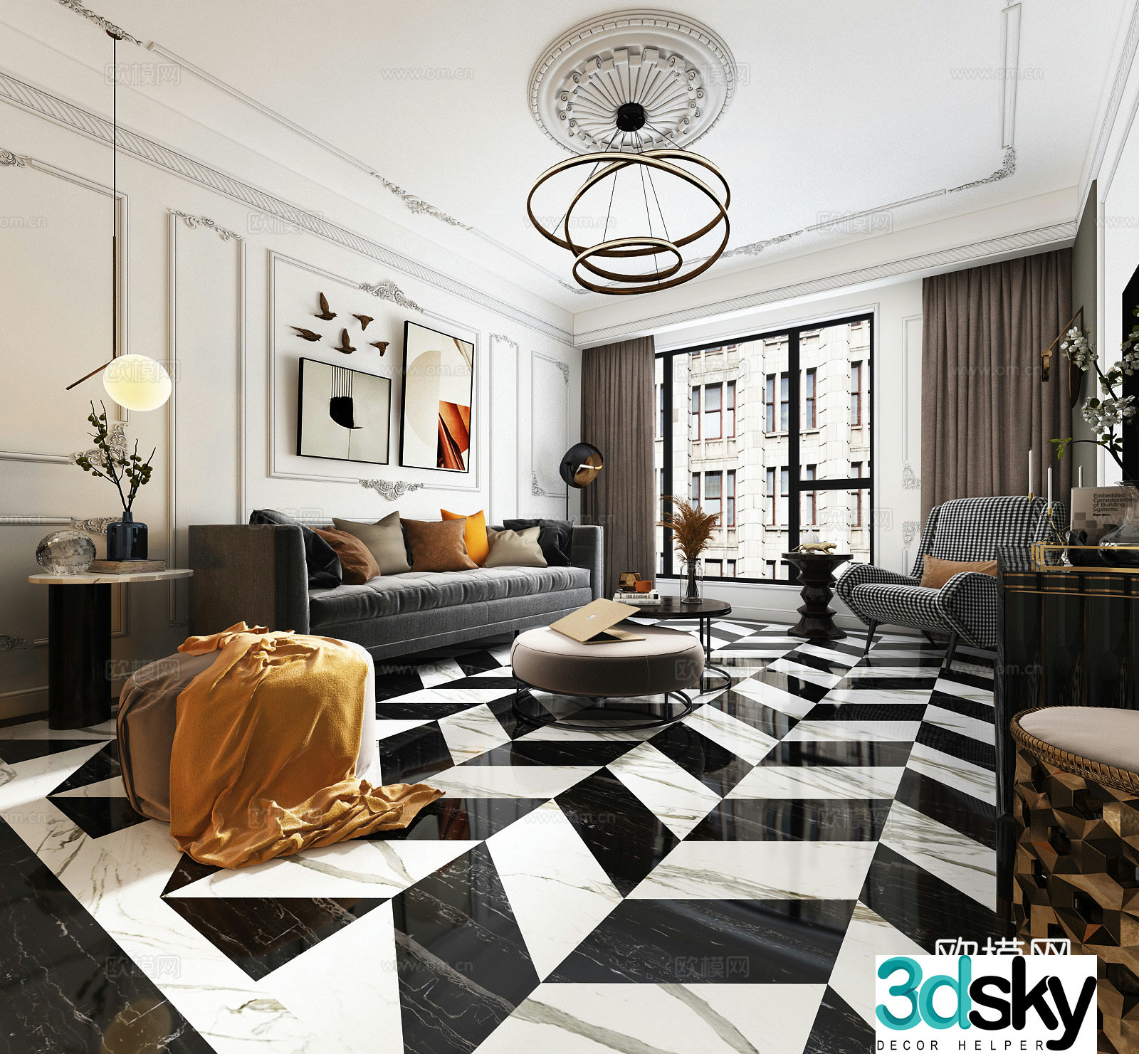 French living and dining room 3d model
