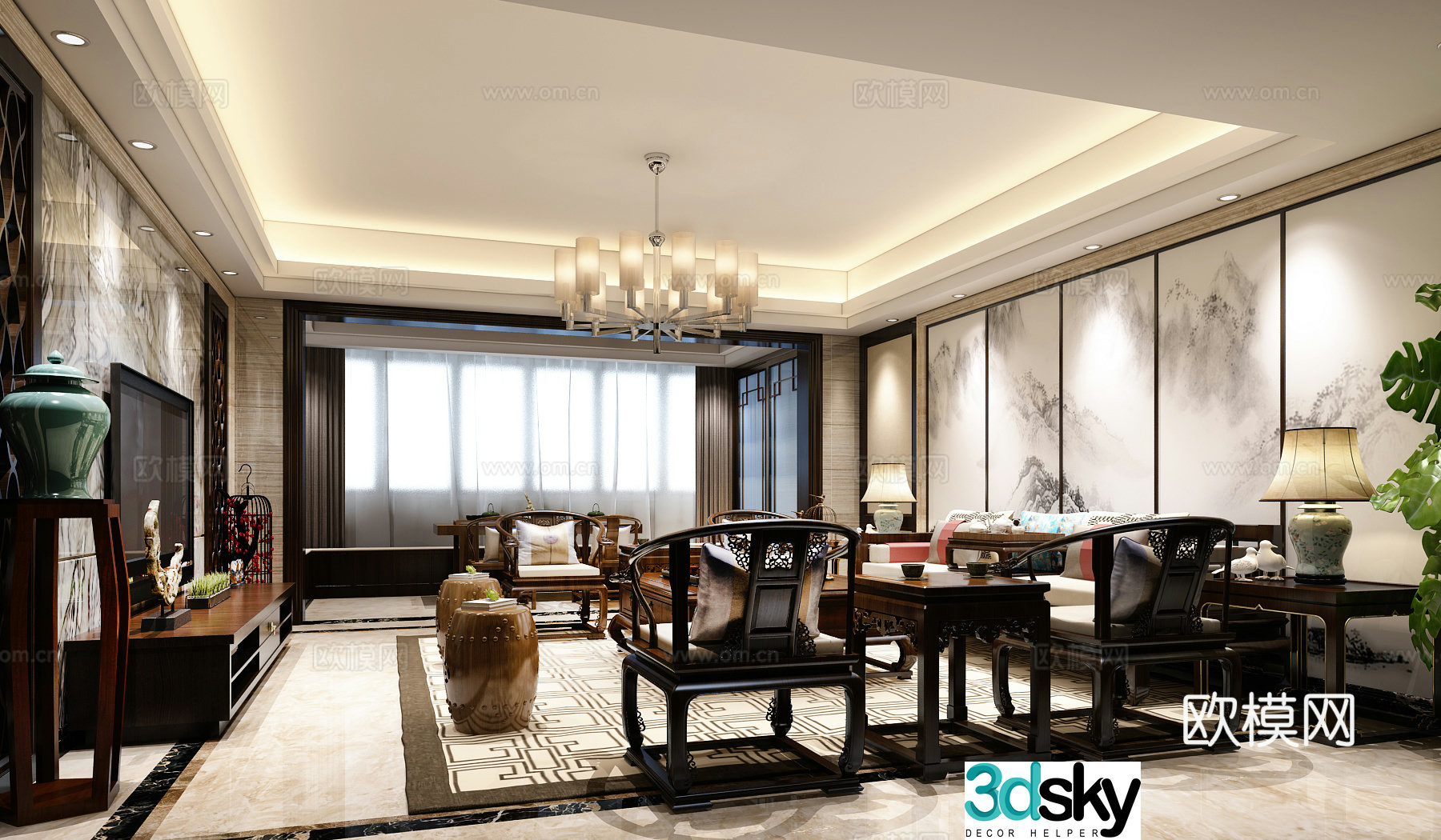 New Chinese style mahogany furniture living room 3D model