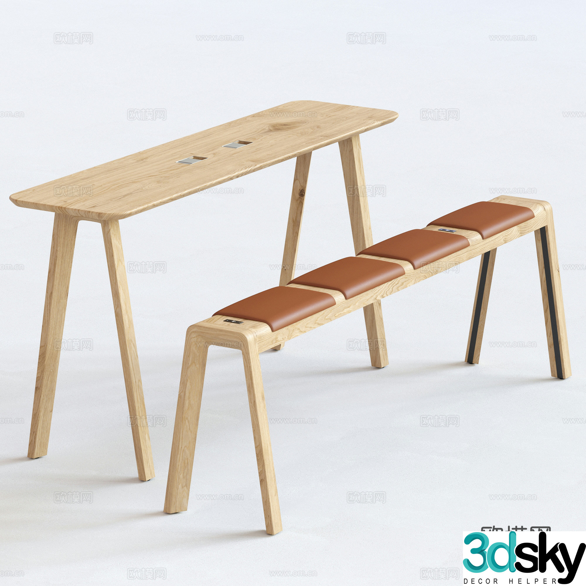 Modern Nordic log style with USB interface bench 3D model