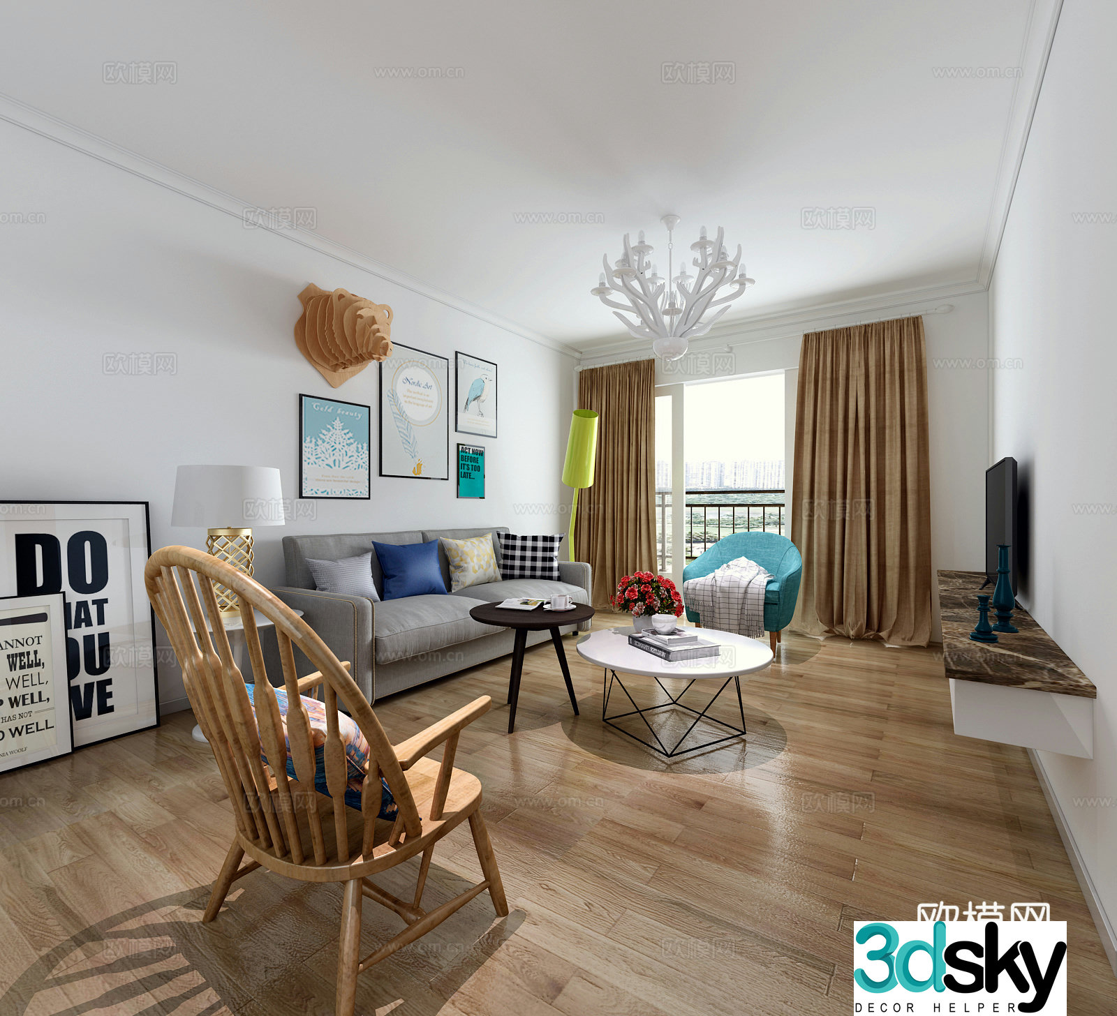 Nordic living and dining room 3D model