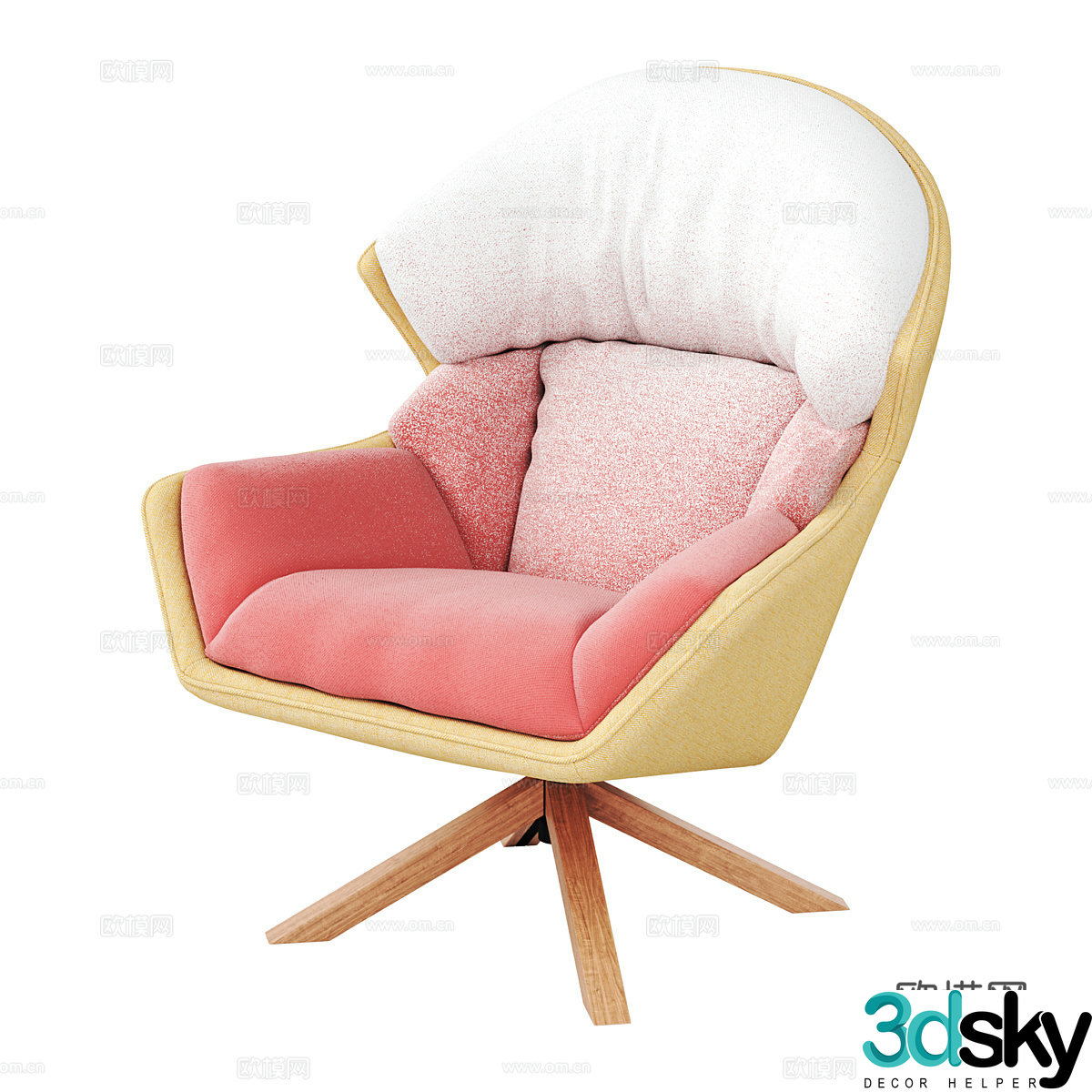 Modern cream style fabric lounge chair 3d model