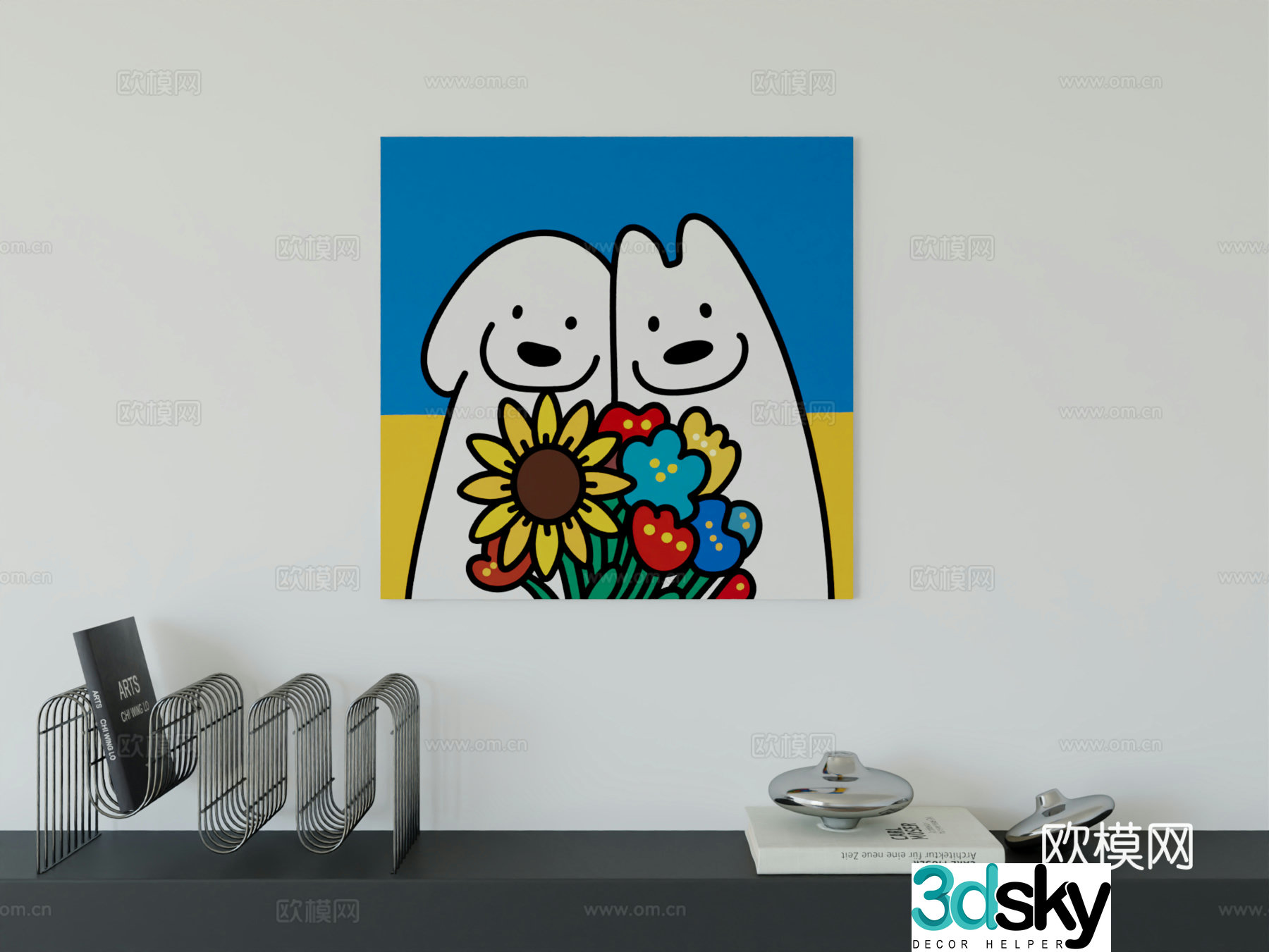 Modern minimalist cute cartoon character boy room girl room hanging painting 3d model