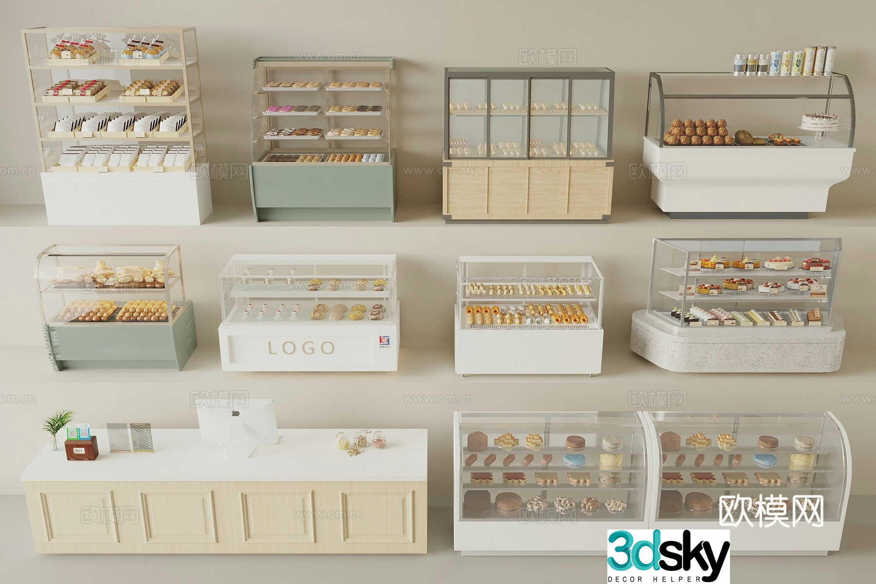 Modern dessert bakery Bread display rack Cake display cabinet Bakery store shelves Dessert 3D model