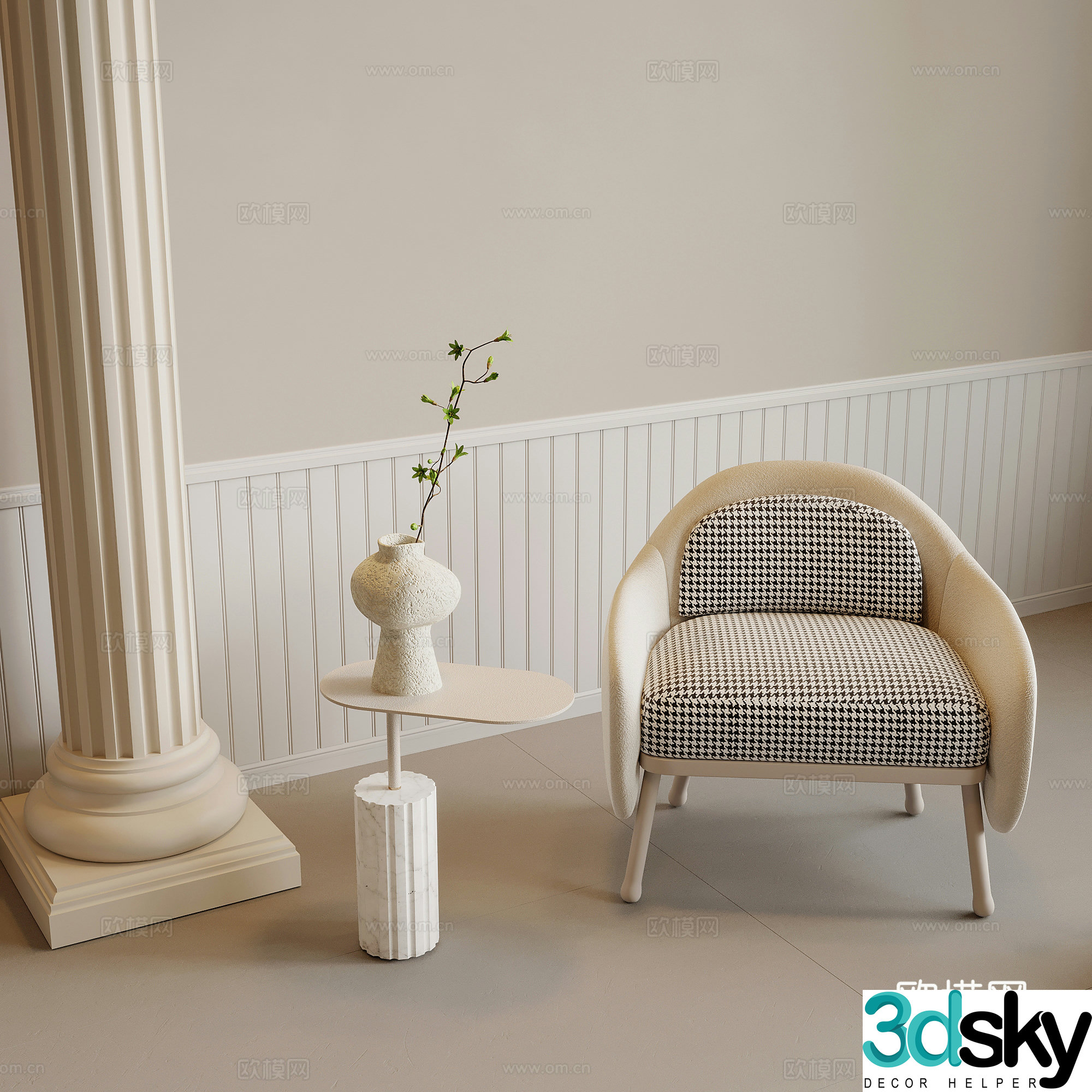 Leisure chair cream style leisure chair single chair side 3d model