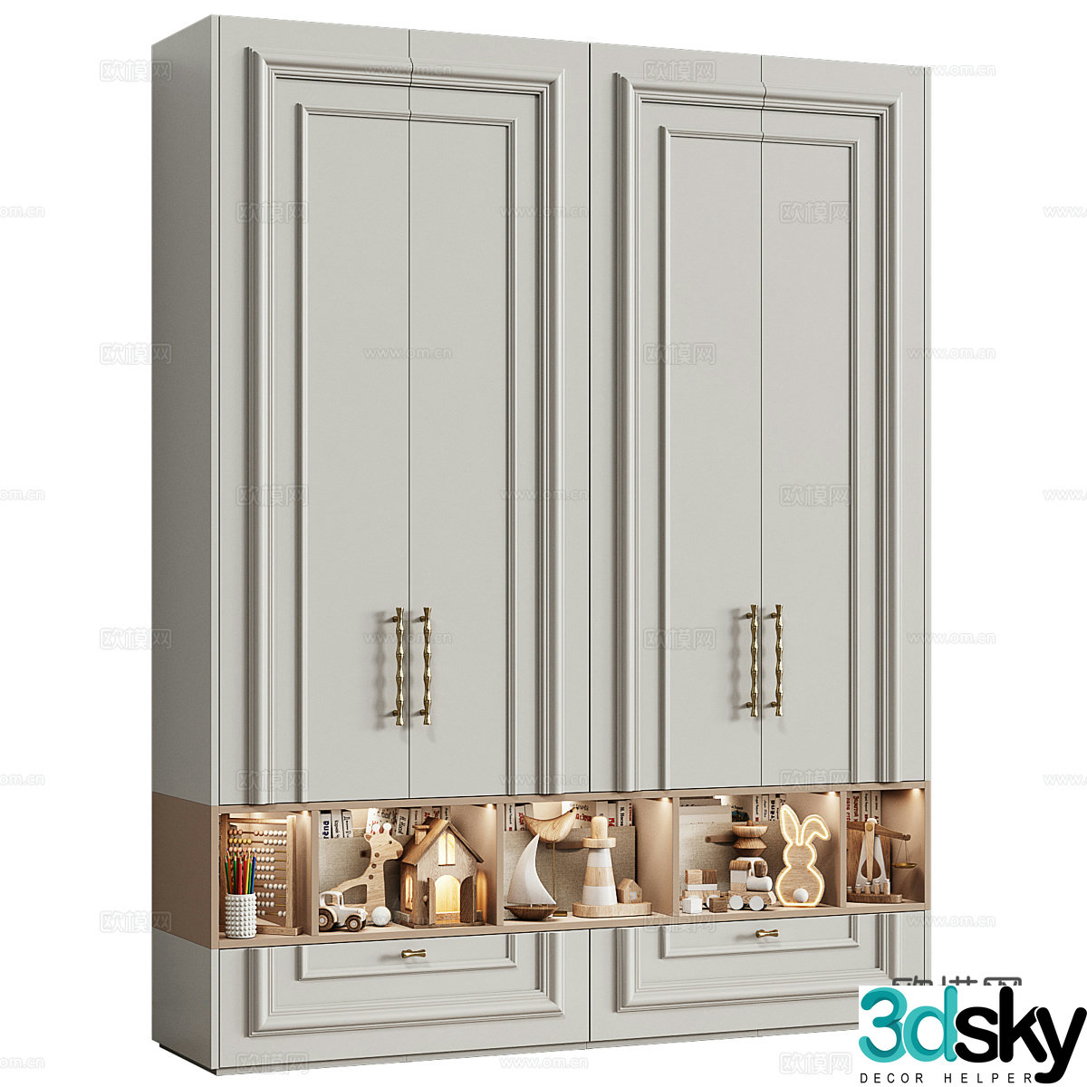Modern light luxury cream style children’s wardrobe 3D model