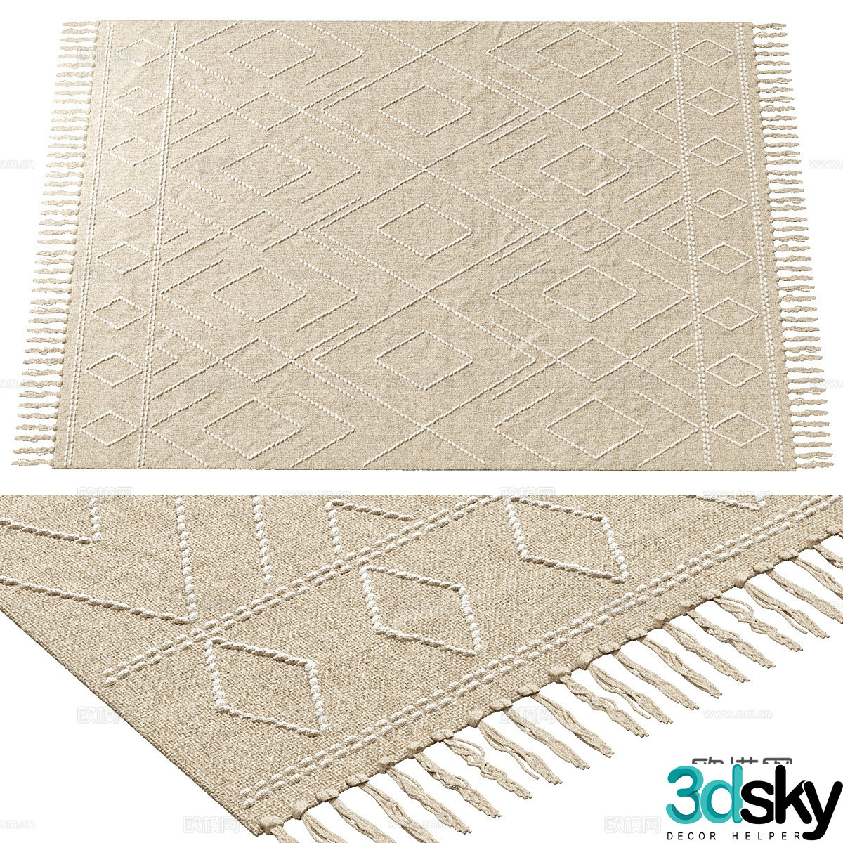 New Chinese style Wasabi Tassel woven carpet 3D model