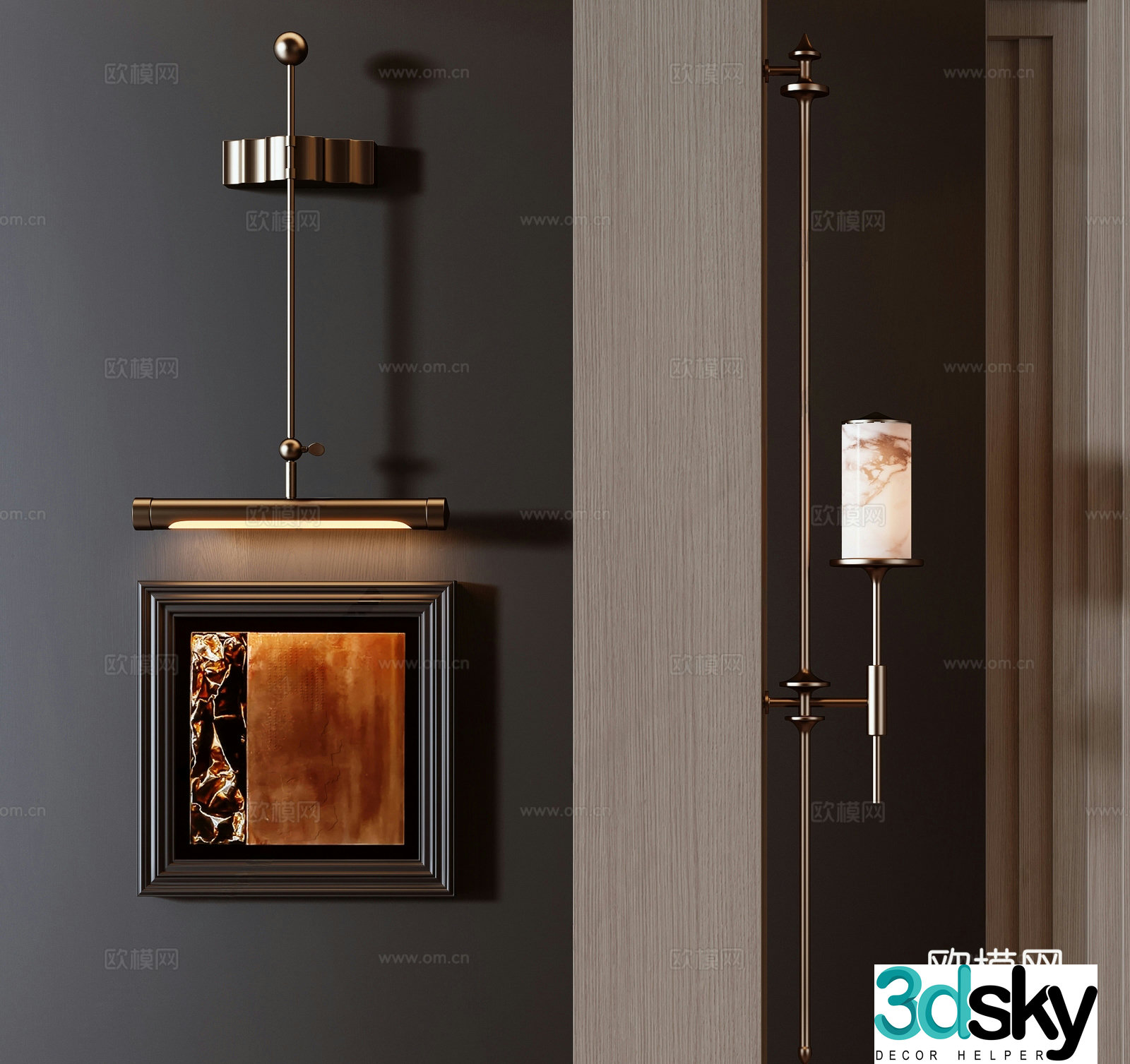 New Chinese style long wall lamp New Chinese style long wall lamp Long wall lamp Metal wall lamp Abstract painting 3D model