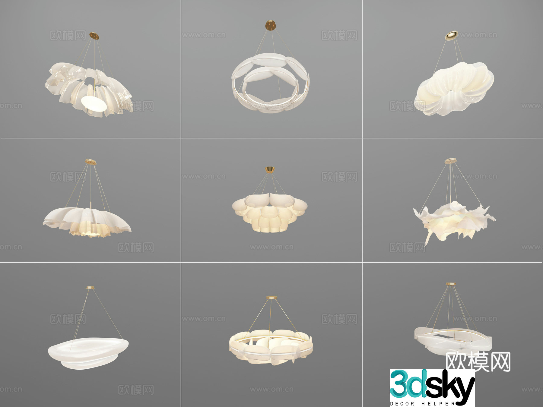 New Chinese Art Chandelier 3D Model